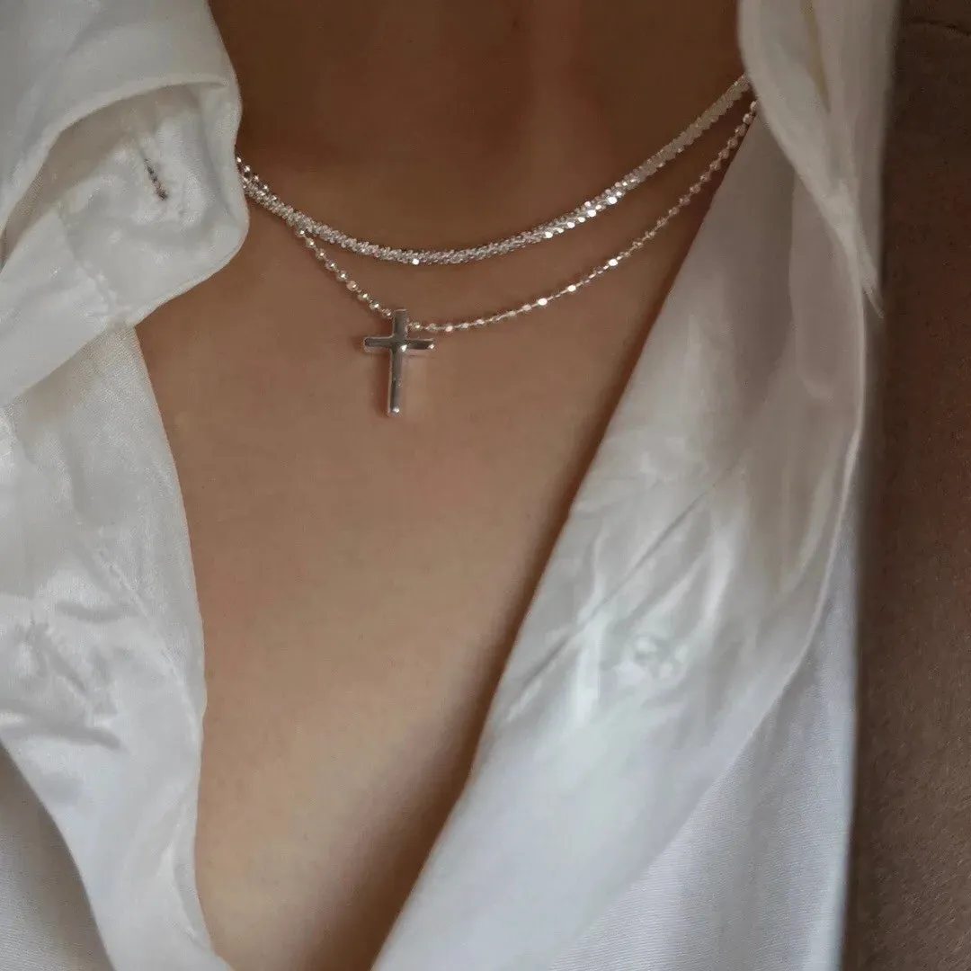 Silver Sparkling Clavicle Chain Necklace