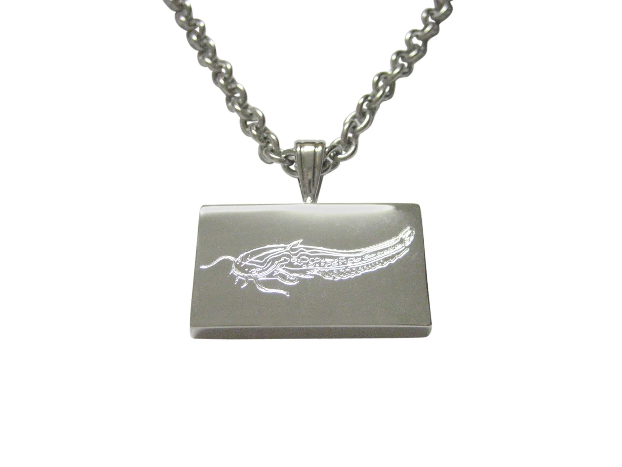 Silver Toned Etched Catfish Pendant Necklace