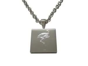 Silver Toned Etched Flamingo Bird Necklace