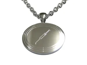 Silver Toned Etched Oval Phlebotomist Hypodermic Syringe Needle Pendant Necklace