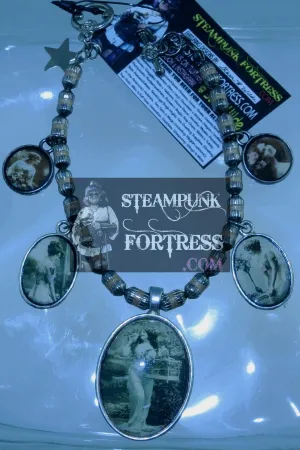 SILVER VINTAGE LADIES BIRDCAGE LADY 2 OVAL PINK FLOWER GIRLS 2 ROUNDS WHITNEY GABY DESLYS BRACELET STARR WILDE STEAMPUNK FORTRESS
