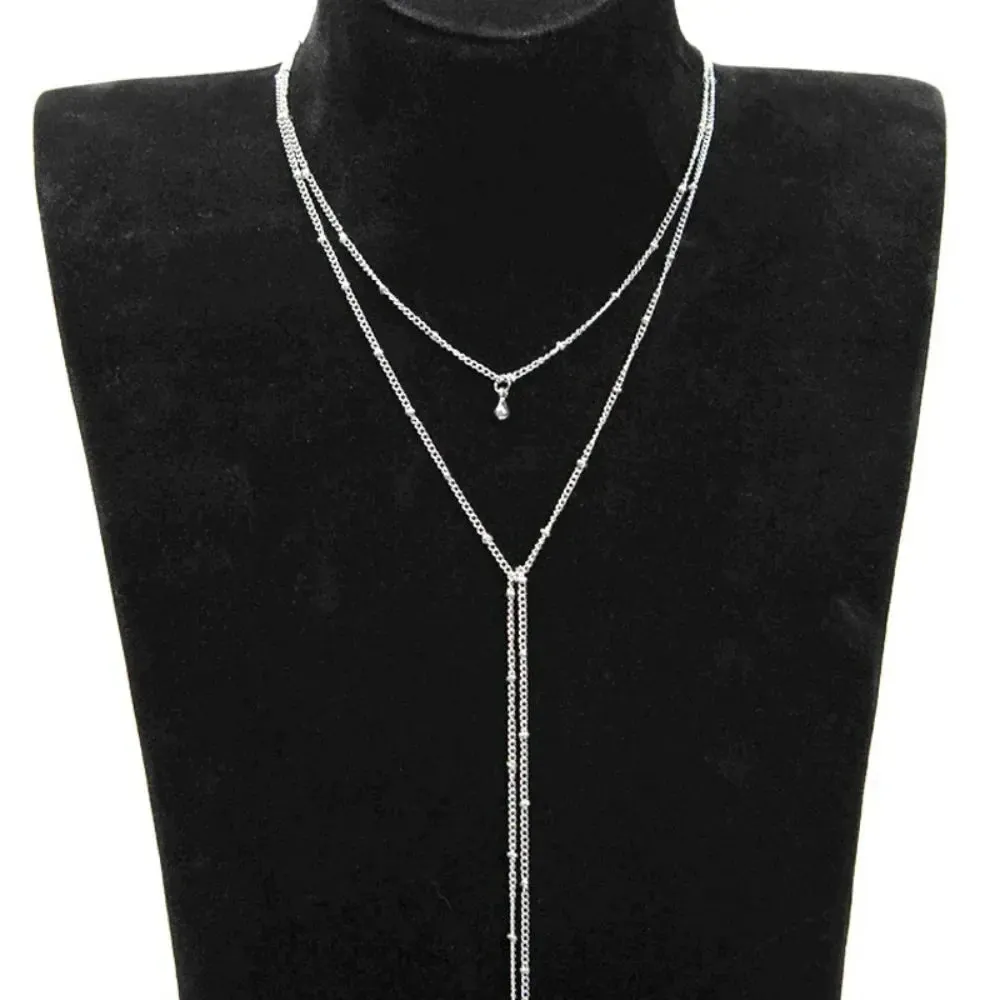 Simple Gold Silver Color Chain Choker Necklace Long Beads Tassel Chocker Necklaces For Women Collar