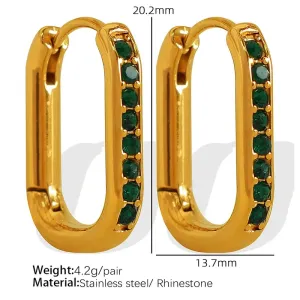Simple Green Style Geometric Inlay Titanium Steel Zircon 18K Gold Plated Earrings