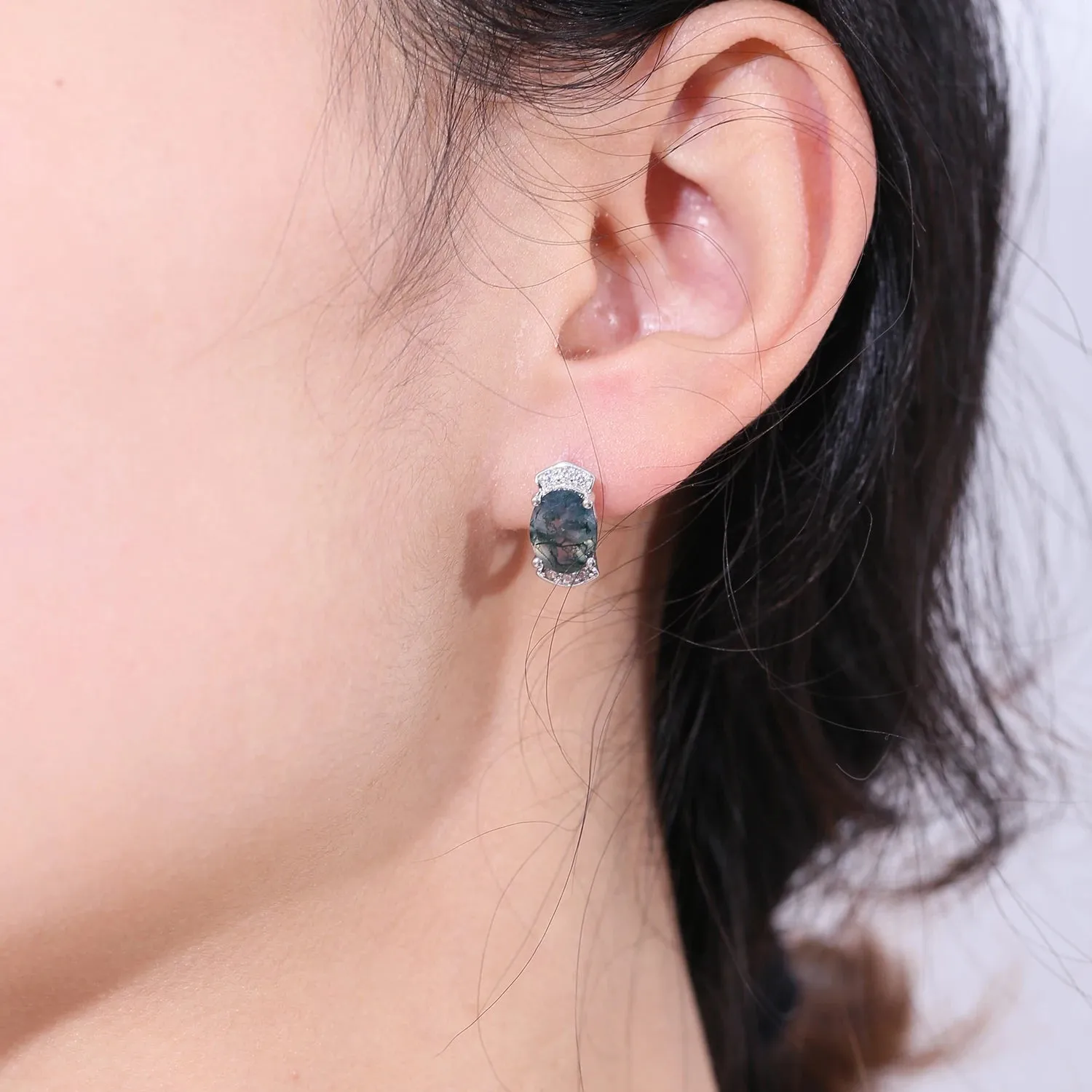 Skye Kite Green Moss Agate Stud Earrings in 925 Sterling Silver – Unique Gemstone Earrings