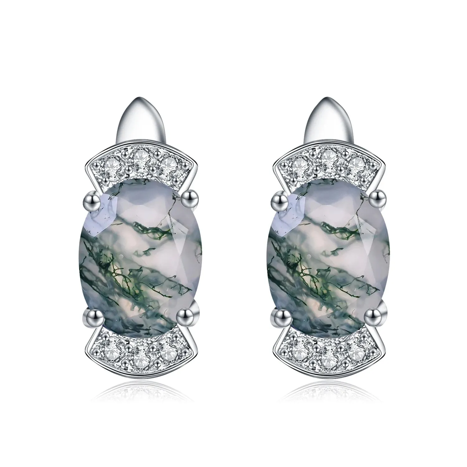 Skye Kite Green Moss Agate Stud Earrings in 925 Sterling Silver – Unique Gemstone Earrings