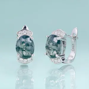 Skye Kite Green Moss Agate Stud Earrings in 925 Sterling Silver – Unique Gemstone Earrings