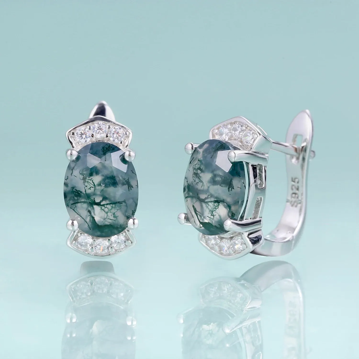 Skye Kite Green Moss Agate Stud Earrings in 925 Sterling Silver – Unique Gemstone Earrings