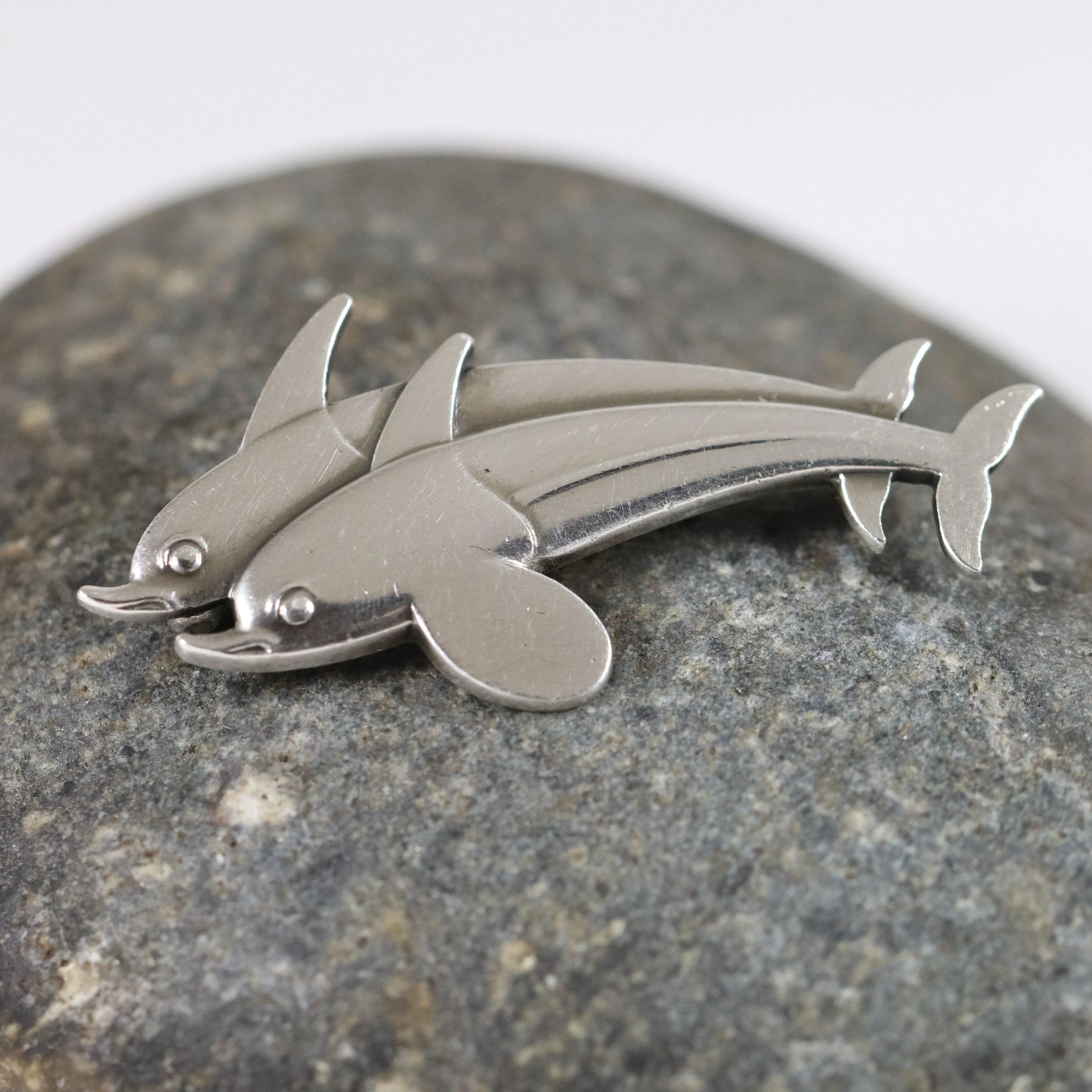 SOLD OUT: Vintage Georg Jensen Jewelry | Arno Malinowski Dual Dolphin Brooch 317