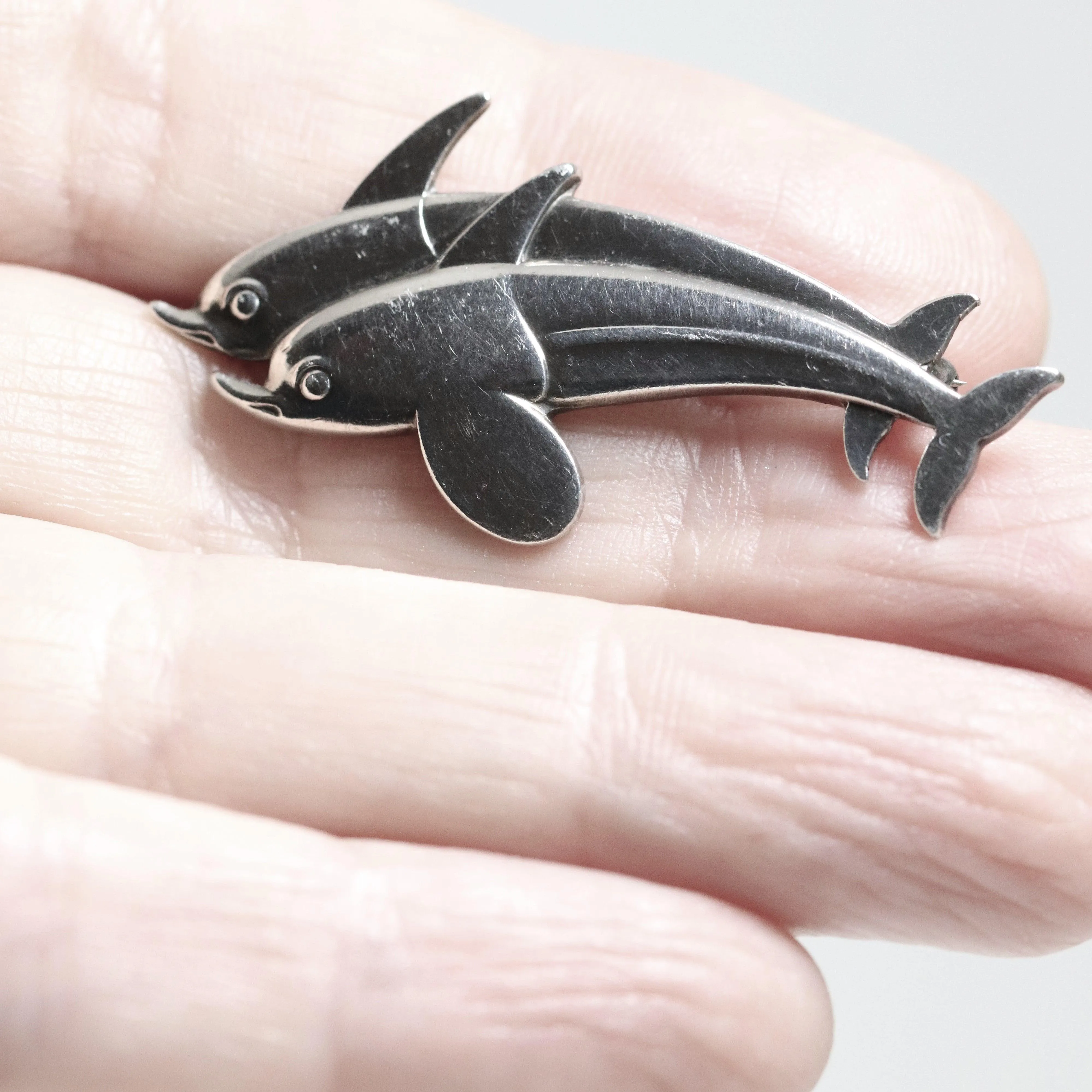 SOLD OUT: Vintage Georg Jensen Jewelry | Arno Malinowski Dual Dolphin Brooch 317