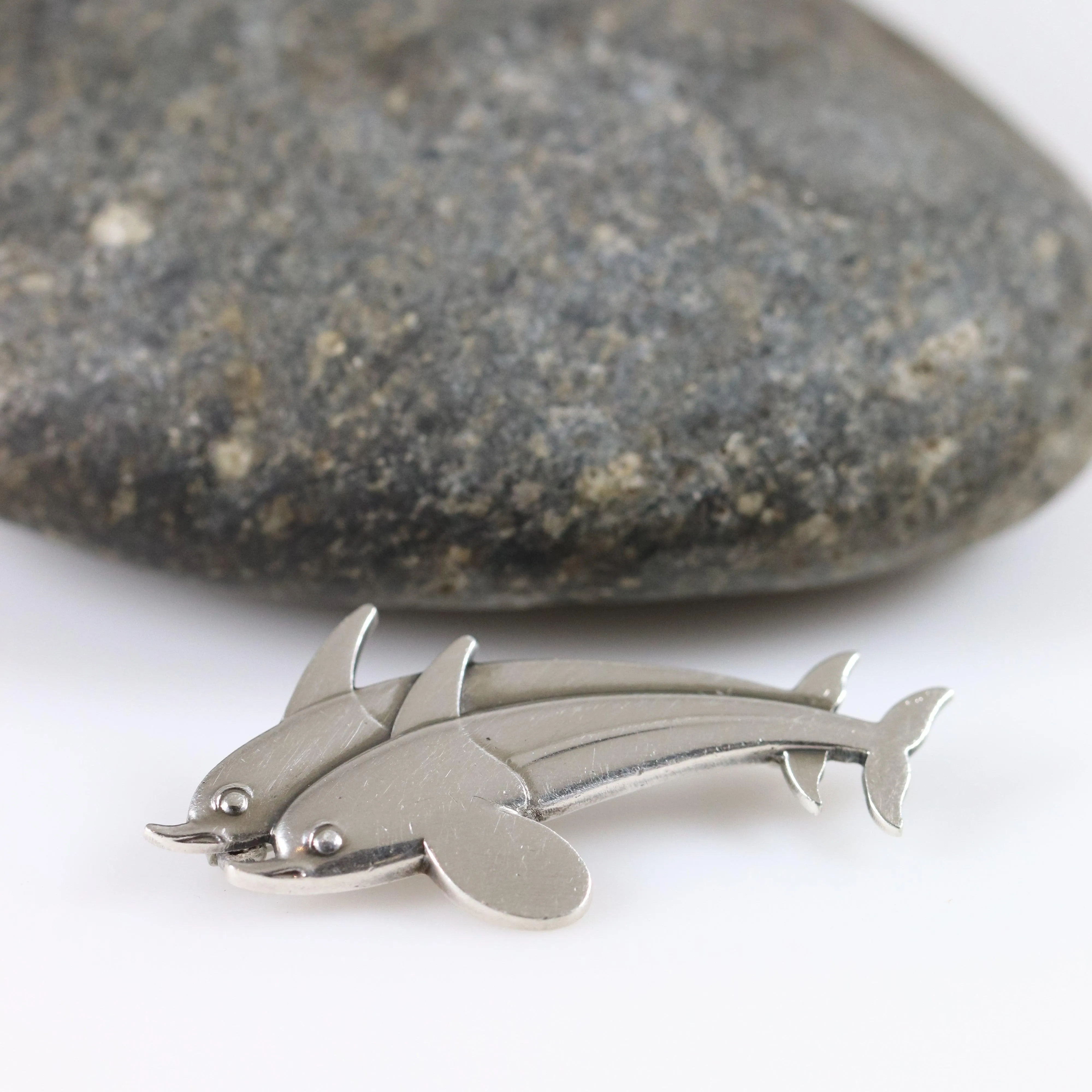 SOLD OUT: Vintage Georg Jensen Jewelry | Arno Malinowski Dual Dolphin Brooch 317