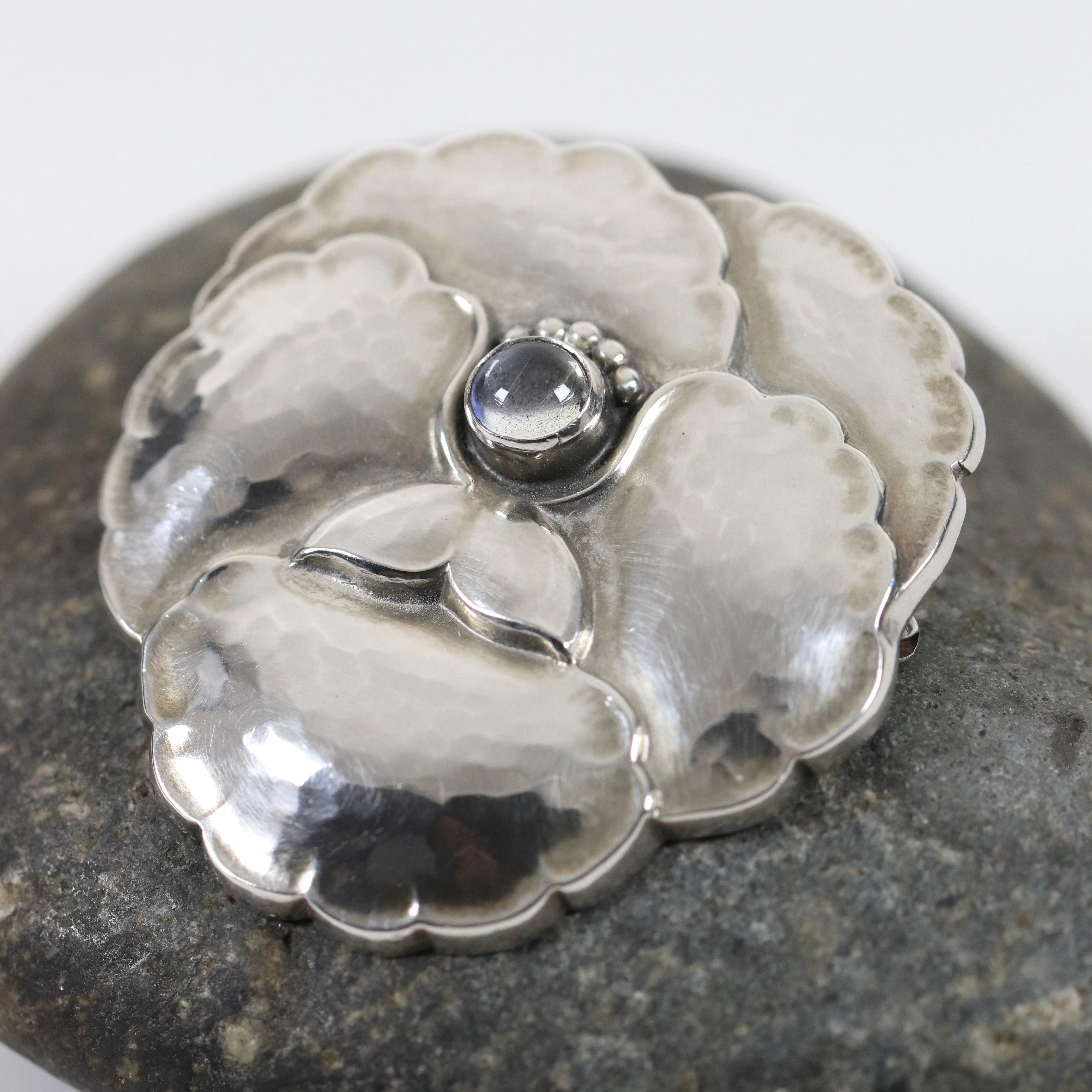 SOLD OUT: Vintage Georg Jensen Jewelry | Moonstone Pansey Brooch 113