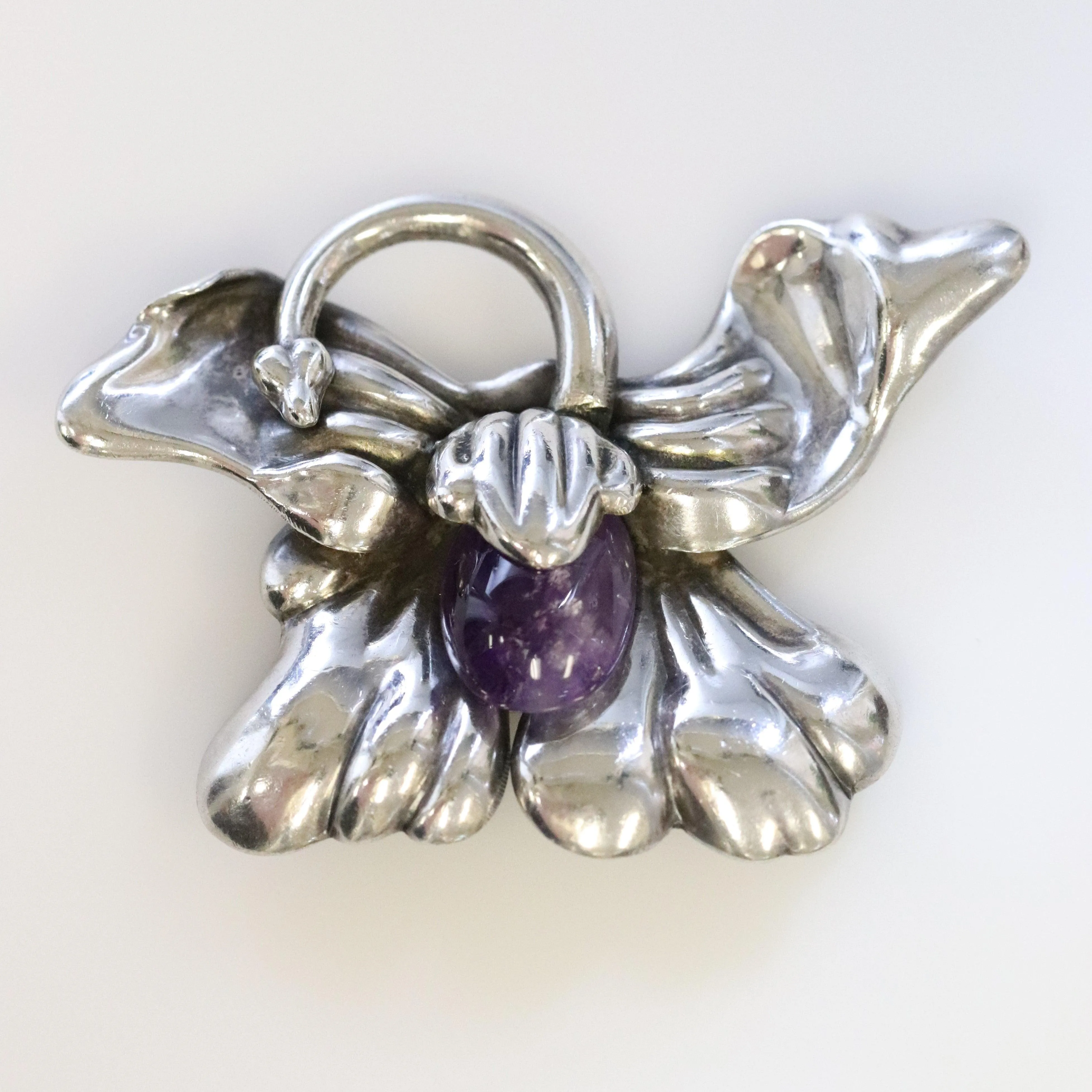 SOLD OUT: Vintage Los Castillo Taxco Silver Mexican Jewelry | Mid Century Orchid Amethyst Brooch