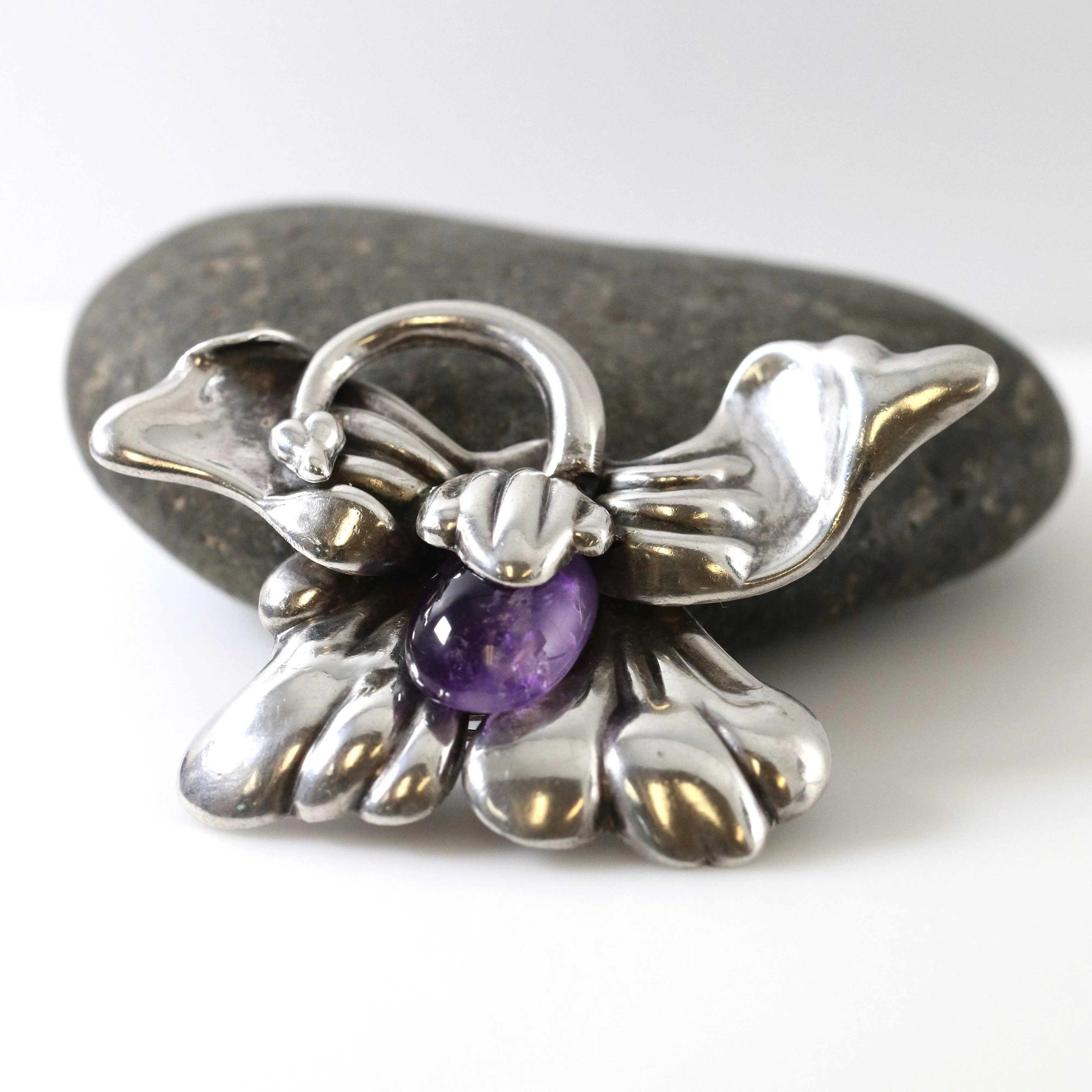 SOLD OUT: Vintage Los Castillo Taxco Silver Mexican Jewelry | Mid Century Orchid Amethyst Brooch