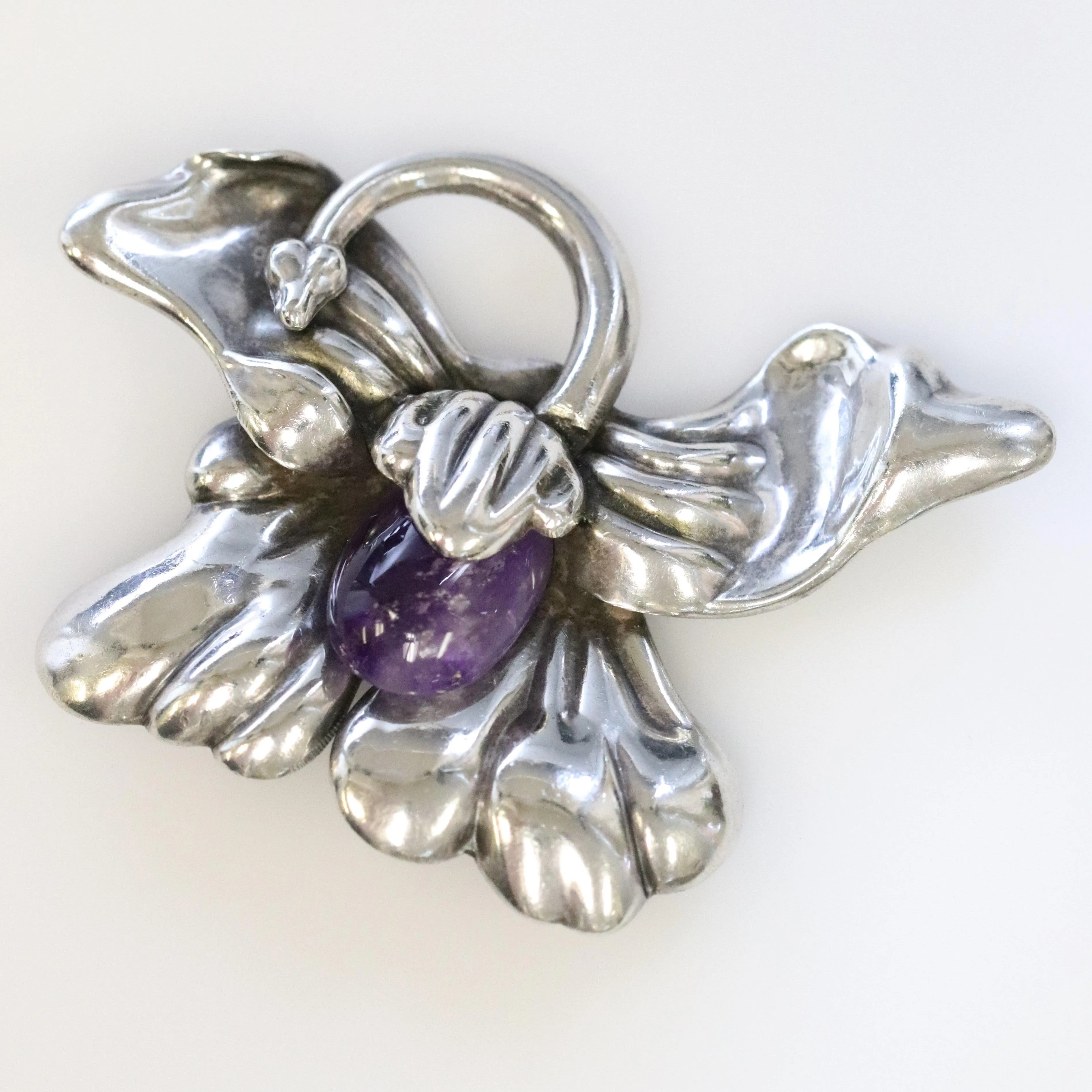 SOLD OUT: Vintage Los Castillo Taxco Silver Mexican Jewelry | Mid Century Orchid Amethyst Brooch