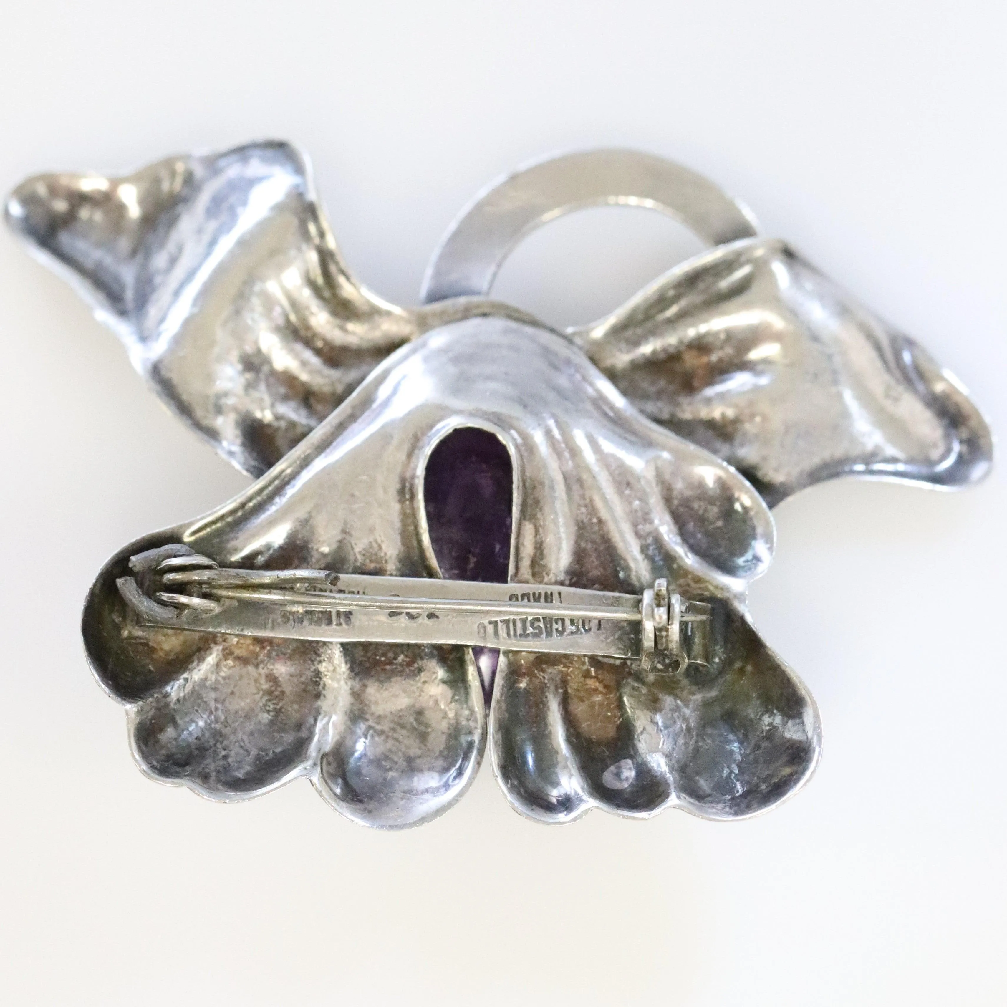 SOLD OUT: Vintage Los Castillo Taxco Silver Mexican Jewelry | Mid Century Orchid Amethyst Brooch