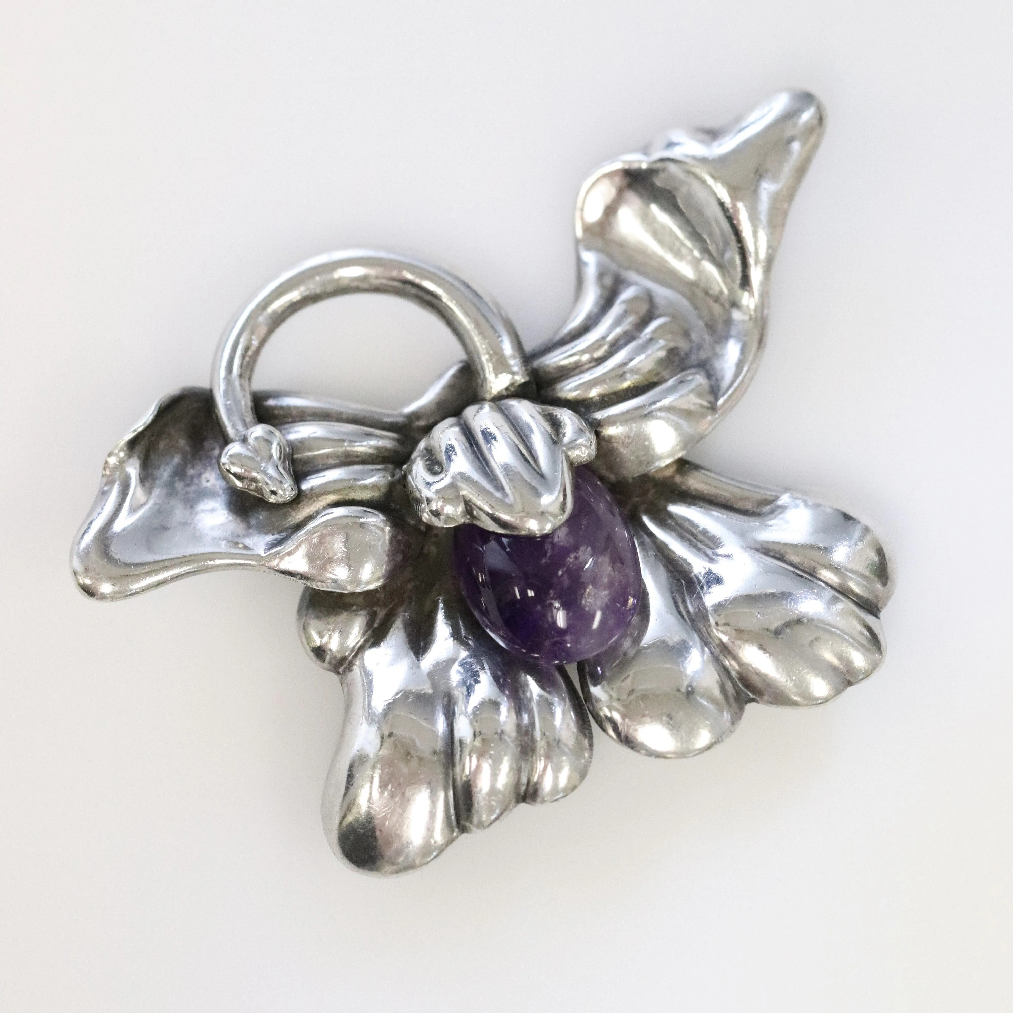 SOLD OUT: Vintage Los Castillo Taxco Silver Mexican Jewelry | Mid Century Orchid Amethyst Brooch
