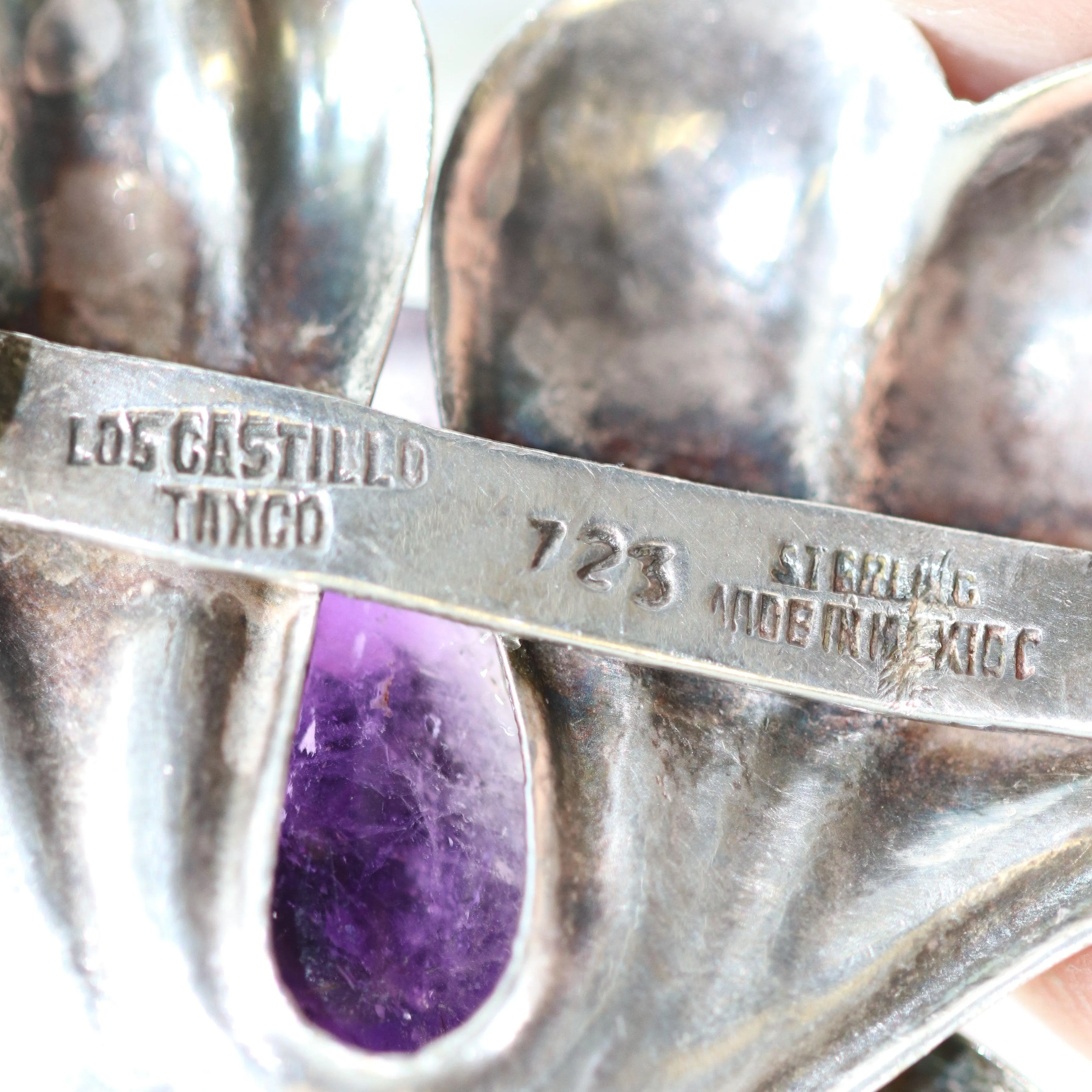 SOLD OUT: Vintage Los Castillo Taxco Silver Mexican Jewelry | Mid Century Orchid Amethyst Brooch
