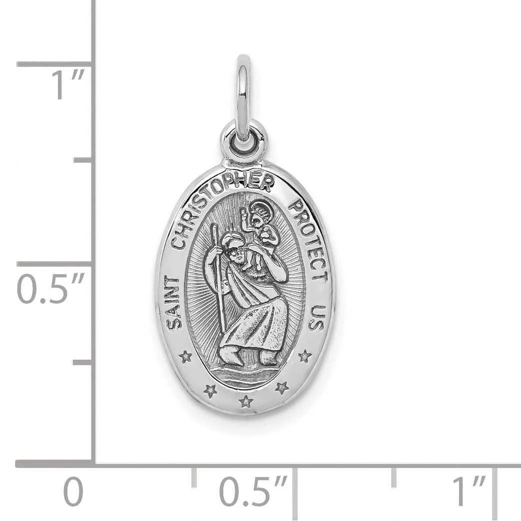Solid 10K White Gold St. Christopher Medal Pendant