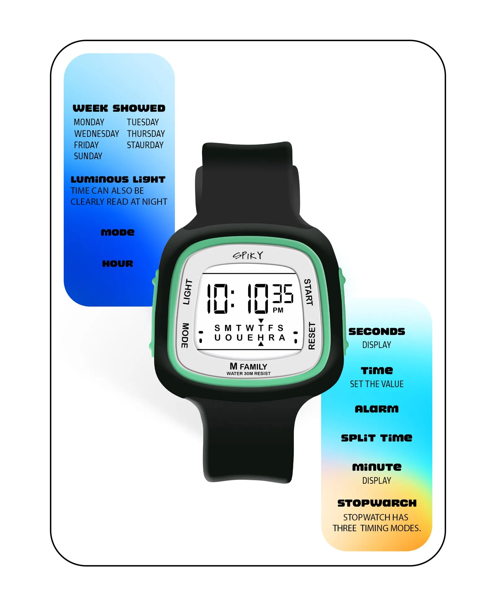 Spiky Eva16 Unique Square Digital Watch for Kids