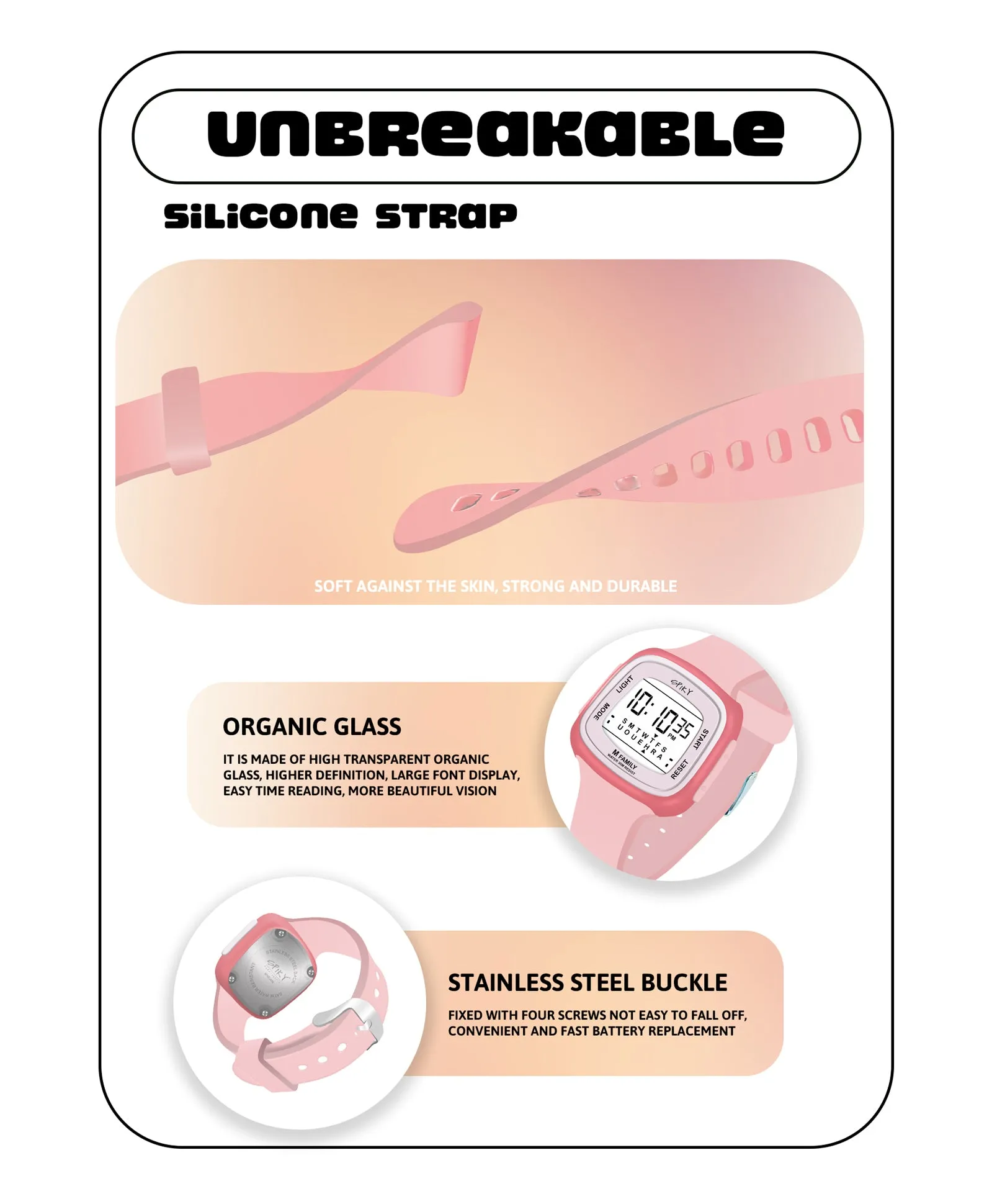 Spiky Eva16 Unique Square Digital Watch for Kids