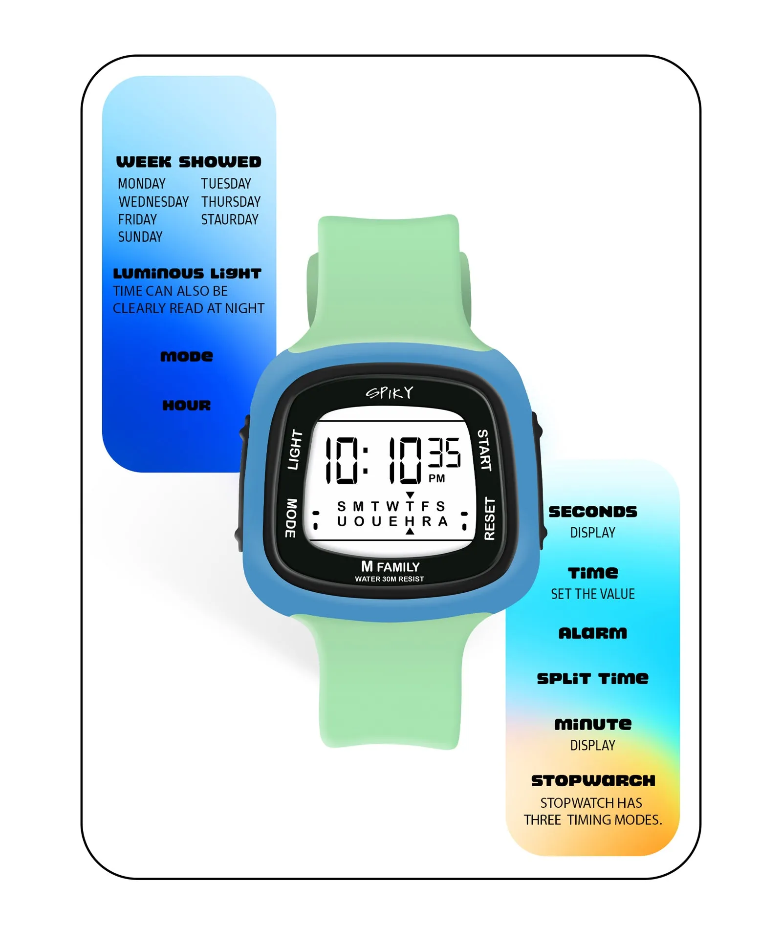 Spiky Eva16 Unique Square Digital Watch for Kids