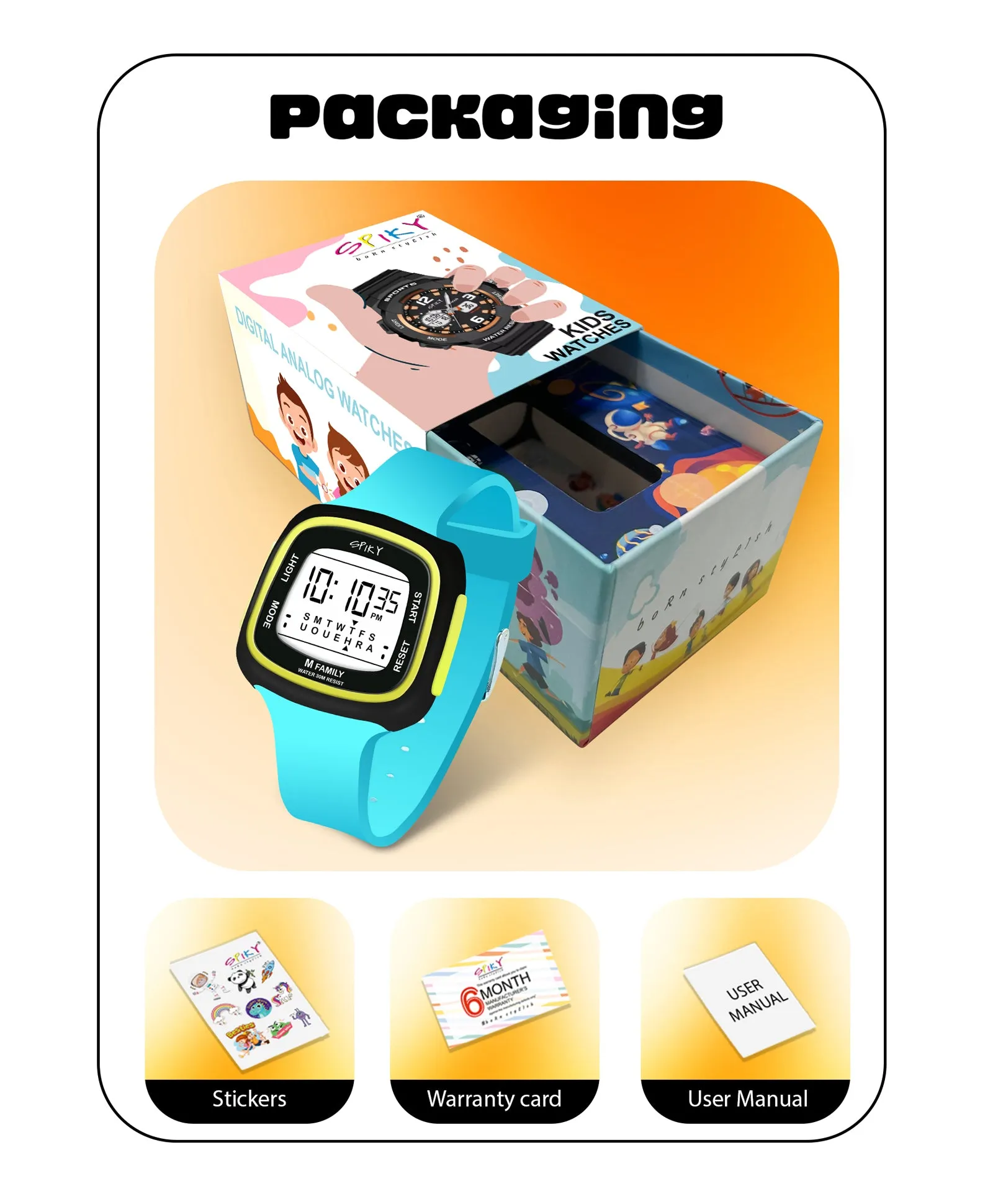 Spiky Eva16 Unique Square Digital Watch for Kids