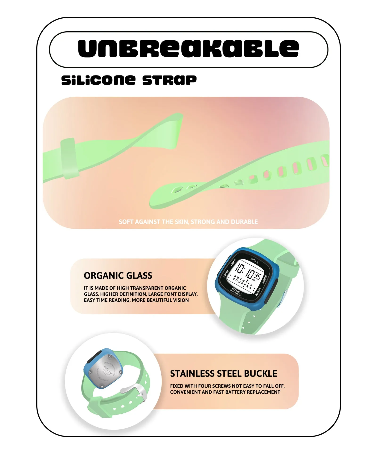 Spiky Eva16 Unique Square Digital Watch for Kids