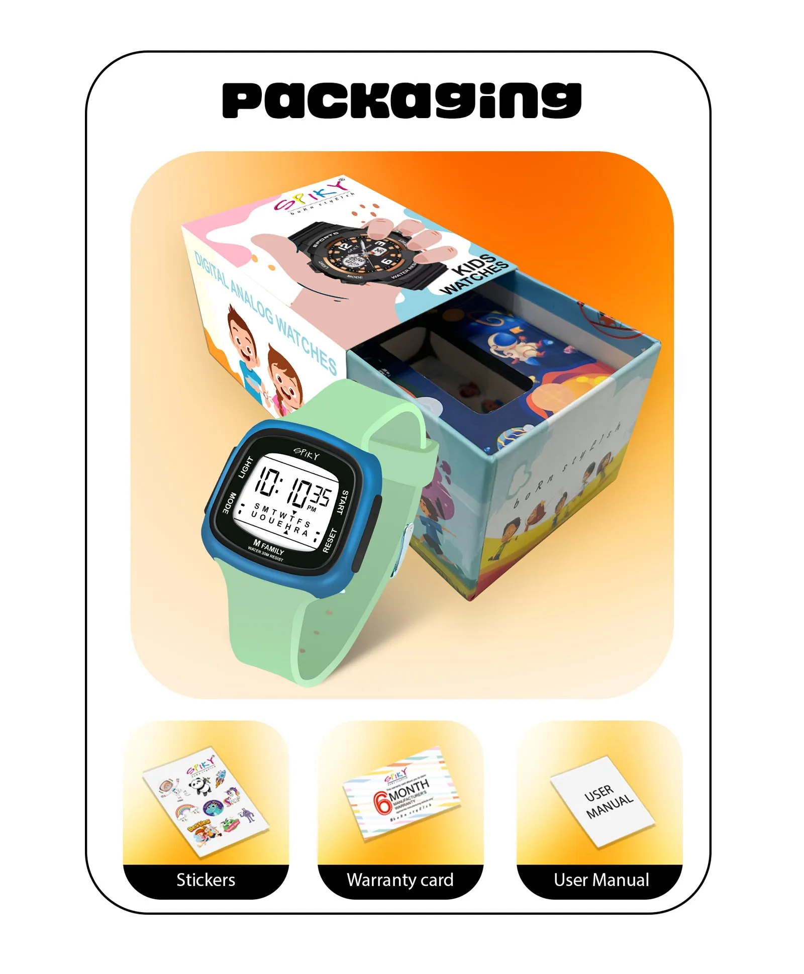 Spiky Eva16 Unique Square Digital Watch for Kids