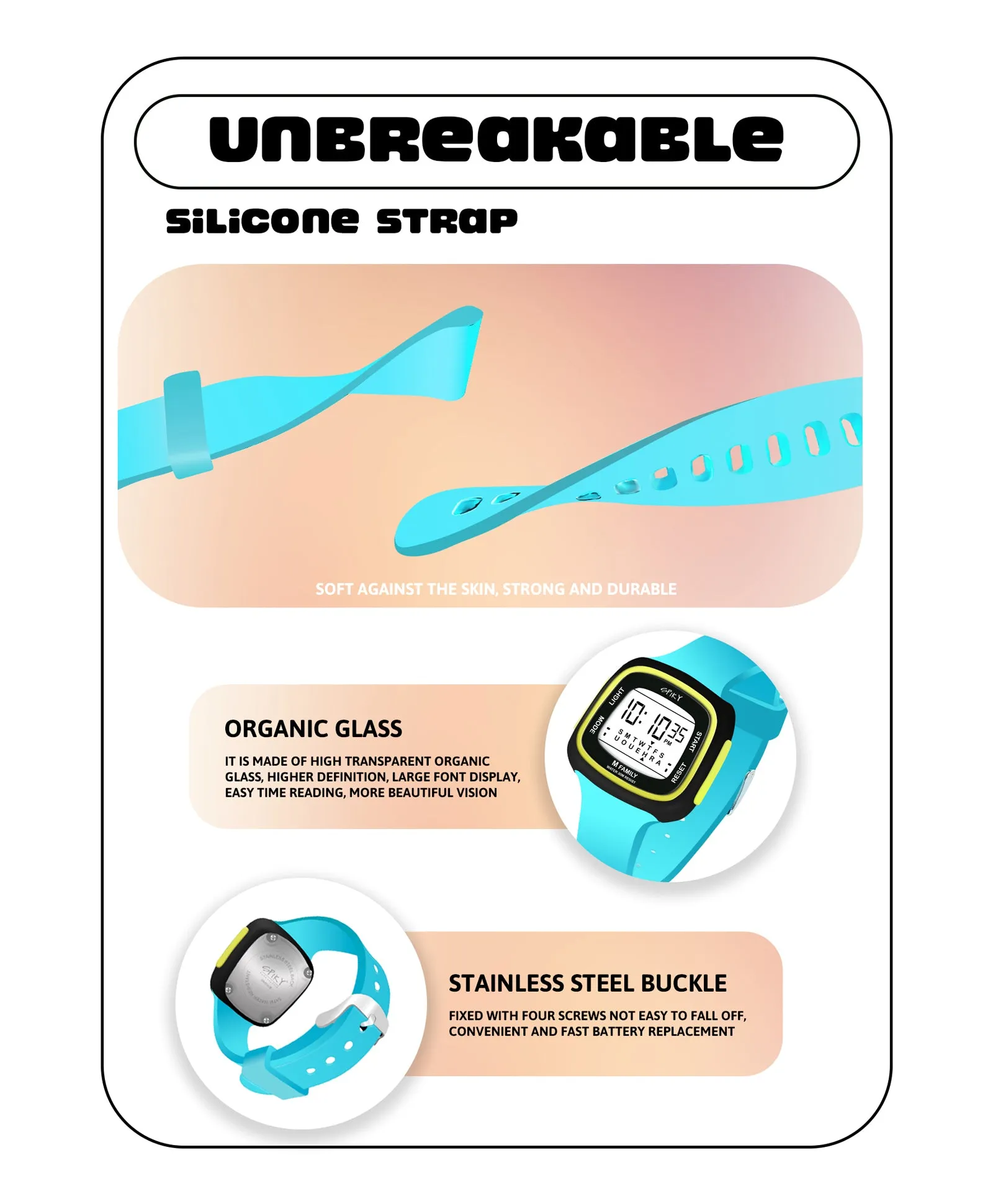 Spiky Eva16 Unique Square Digital Watch for Kids