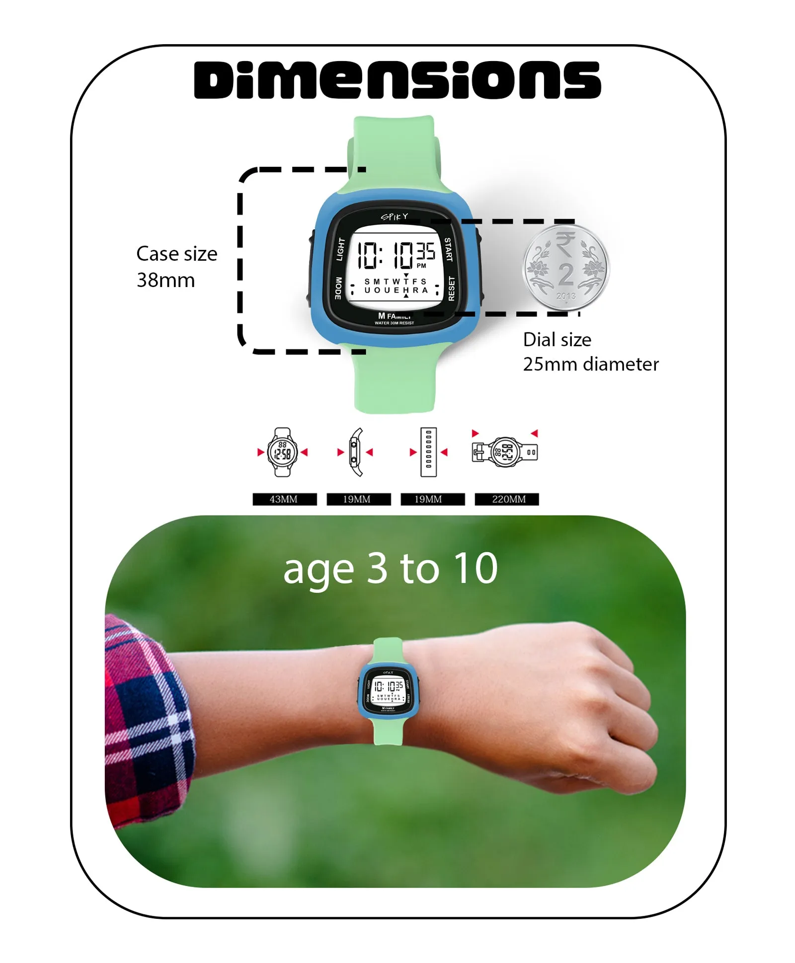 Spiky Eva16 Unique Square Digital Watch for Kids