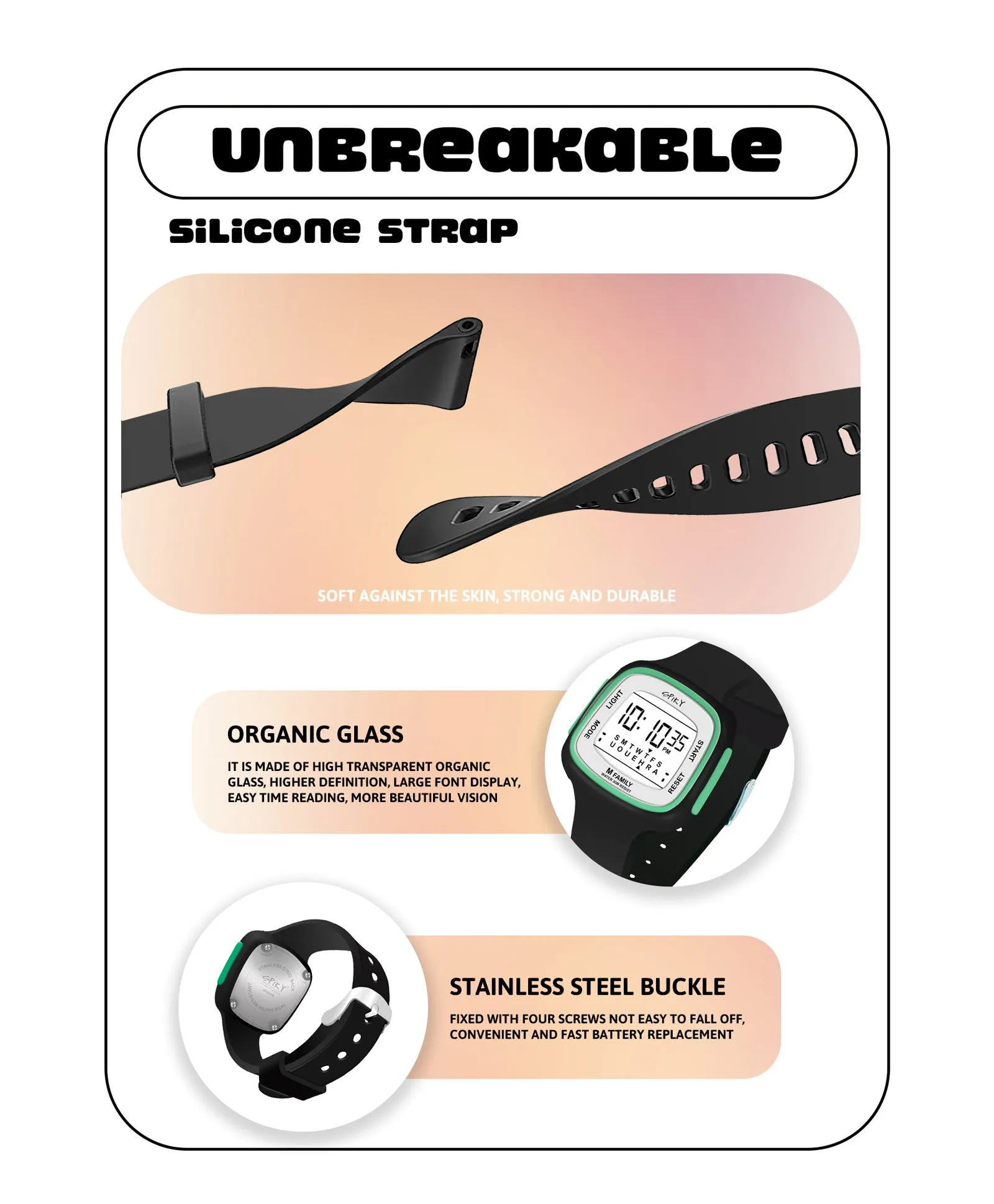 Spiky Eva16 Unique Square Digital Watch for Kids