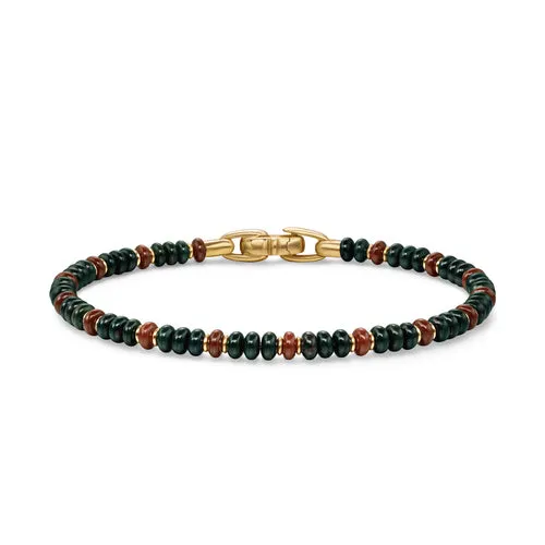 Spiritual Beads Bracelet in 18K Yellow Gold with Bloodstone and Red Jasper, Size Small