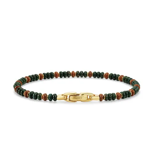 Spiritual Beads Bracelet in 18K Yellow Gold with Bloodstone and Red Jasper, Size Small
