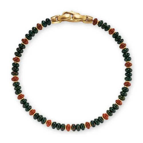 Spiritual Beads Bracelet in 18K Yellow Gold with Bloodstone and Red Jasper, Size Small
