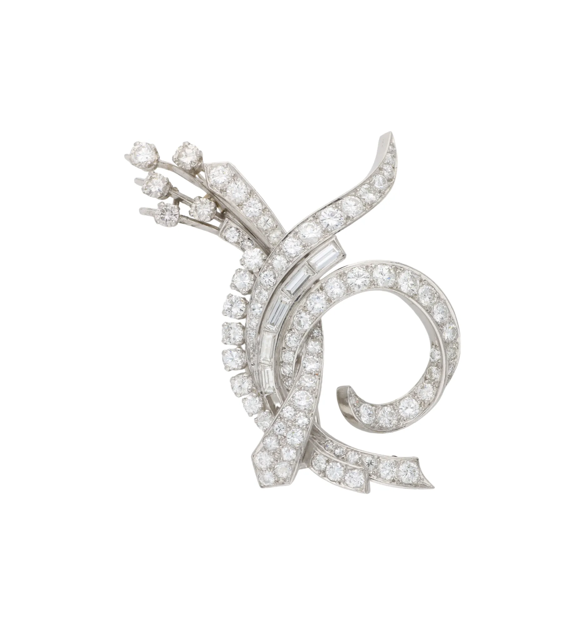 Spray diamond brooch with baguette-cut diamonds