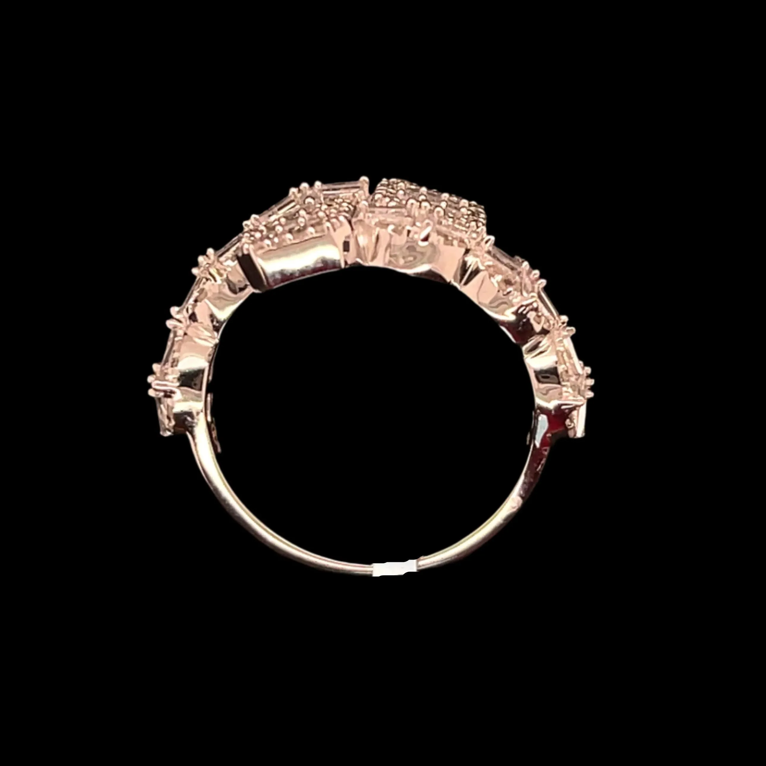 Square Oval with Round & Baguette Natural Diamond 14K Gold Spiritual Bangle Ring - SR19984