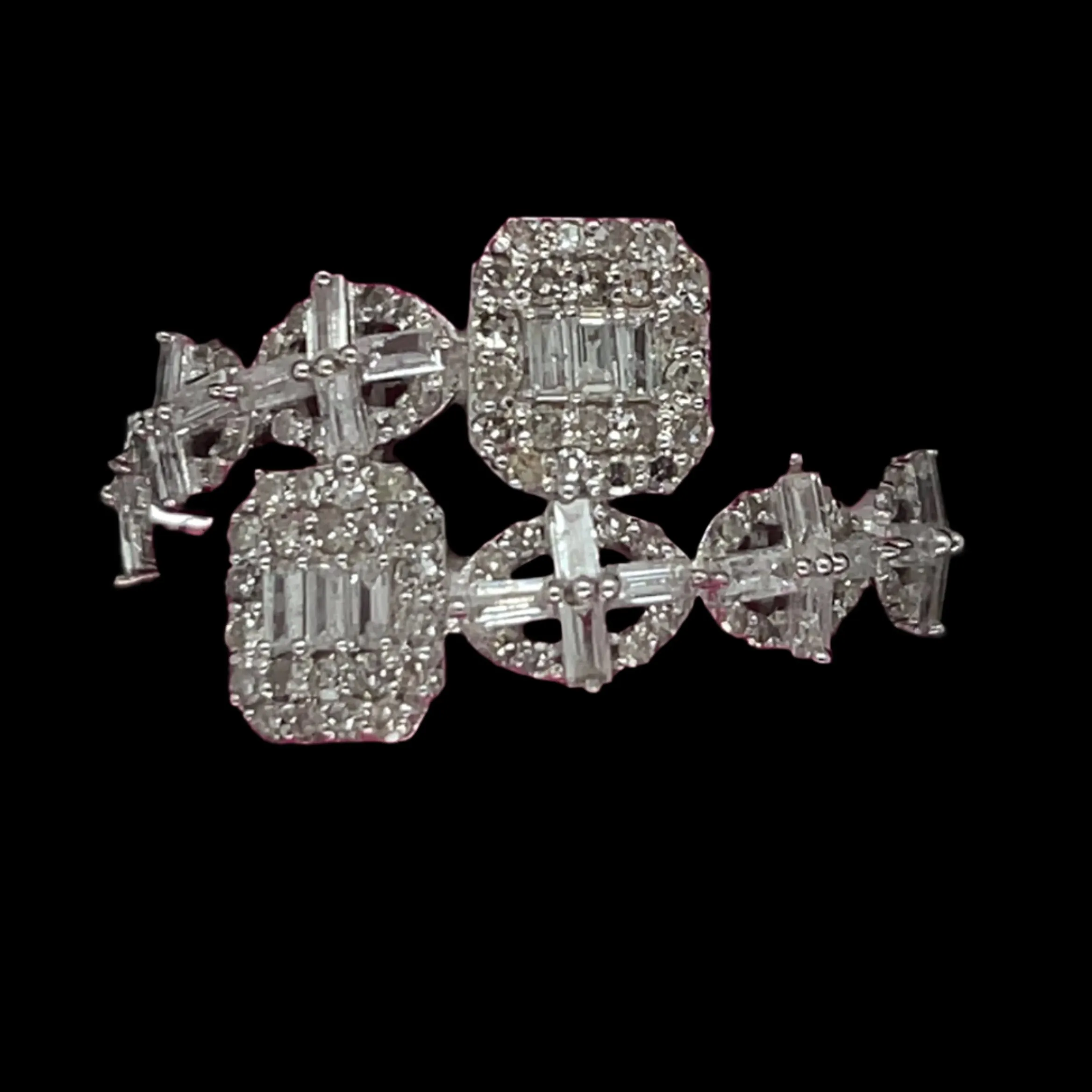Square Oval with Round & Baguette Natural Diamond 14K Gold Spiritual Bangle Ring - SR19984