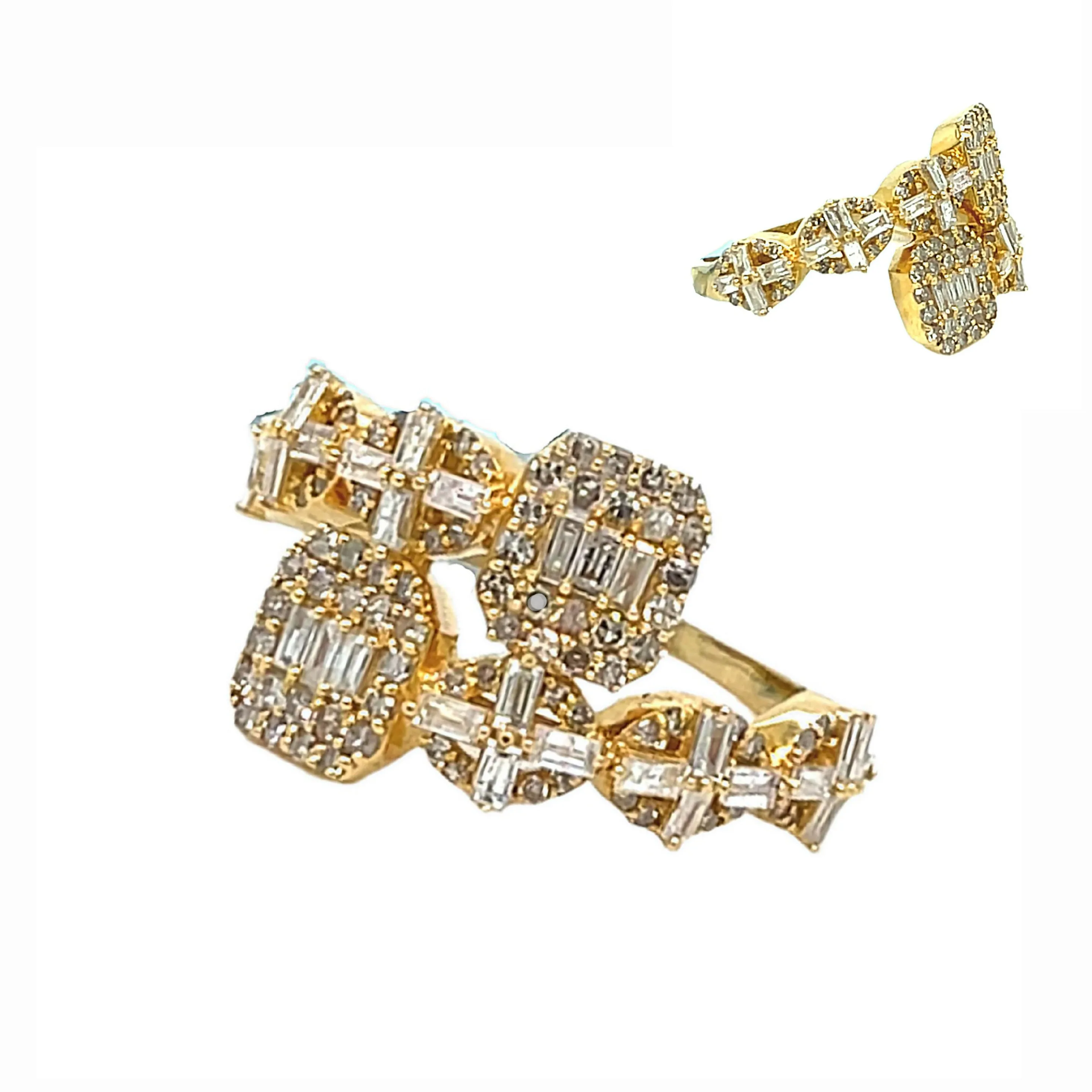 Square Oval with Round & Baguette Natural Diamond 14K Gold Spiritual Bangle Ring - SR19984