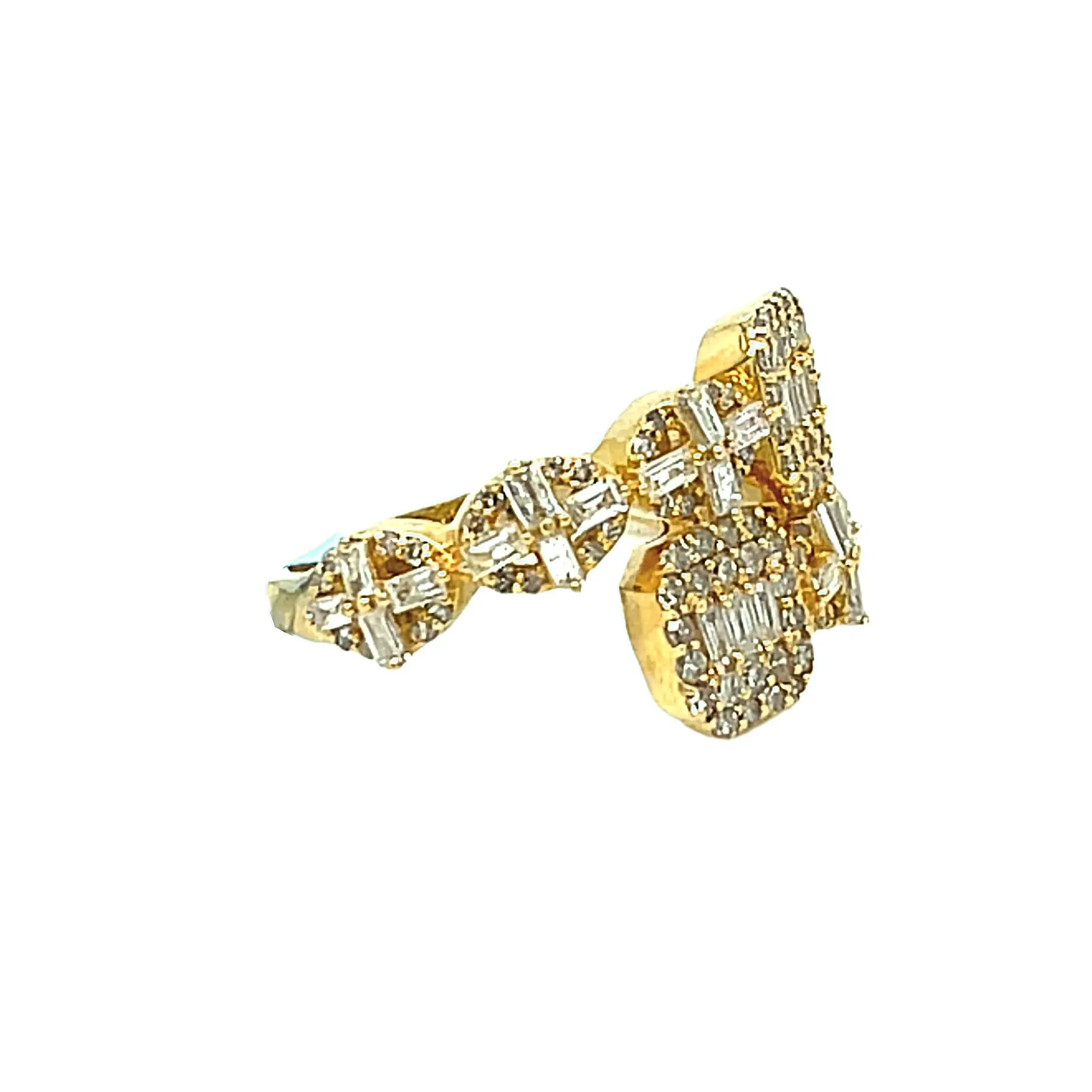 Square Oval with Round & Baguette Natural Diamond 14K Gold Spiritual Bangle Ring - SR19984