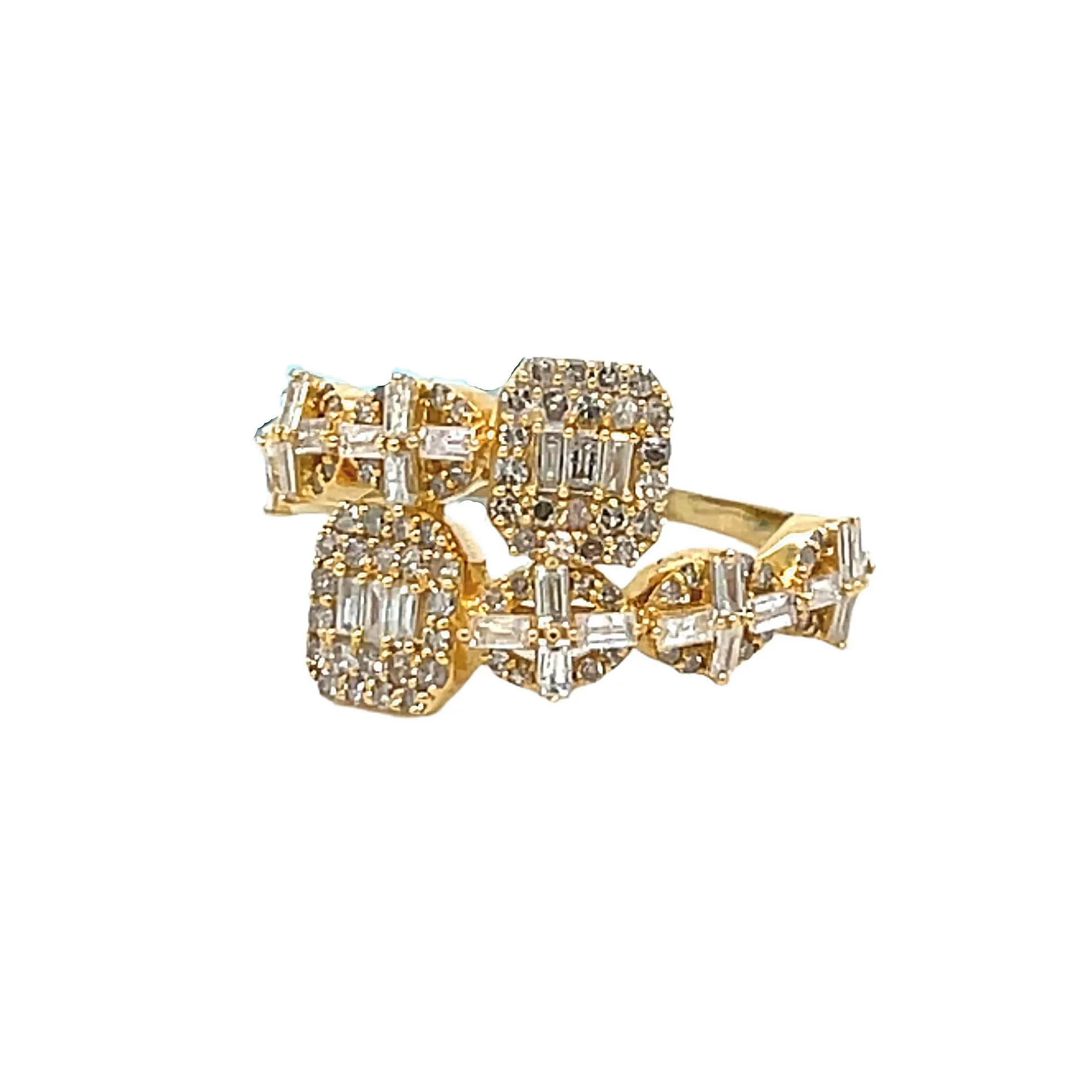 Square Oval with Round & Baguette Natural Diamond 14K Gold Spiritual Bangle Ring - SR19984