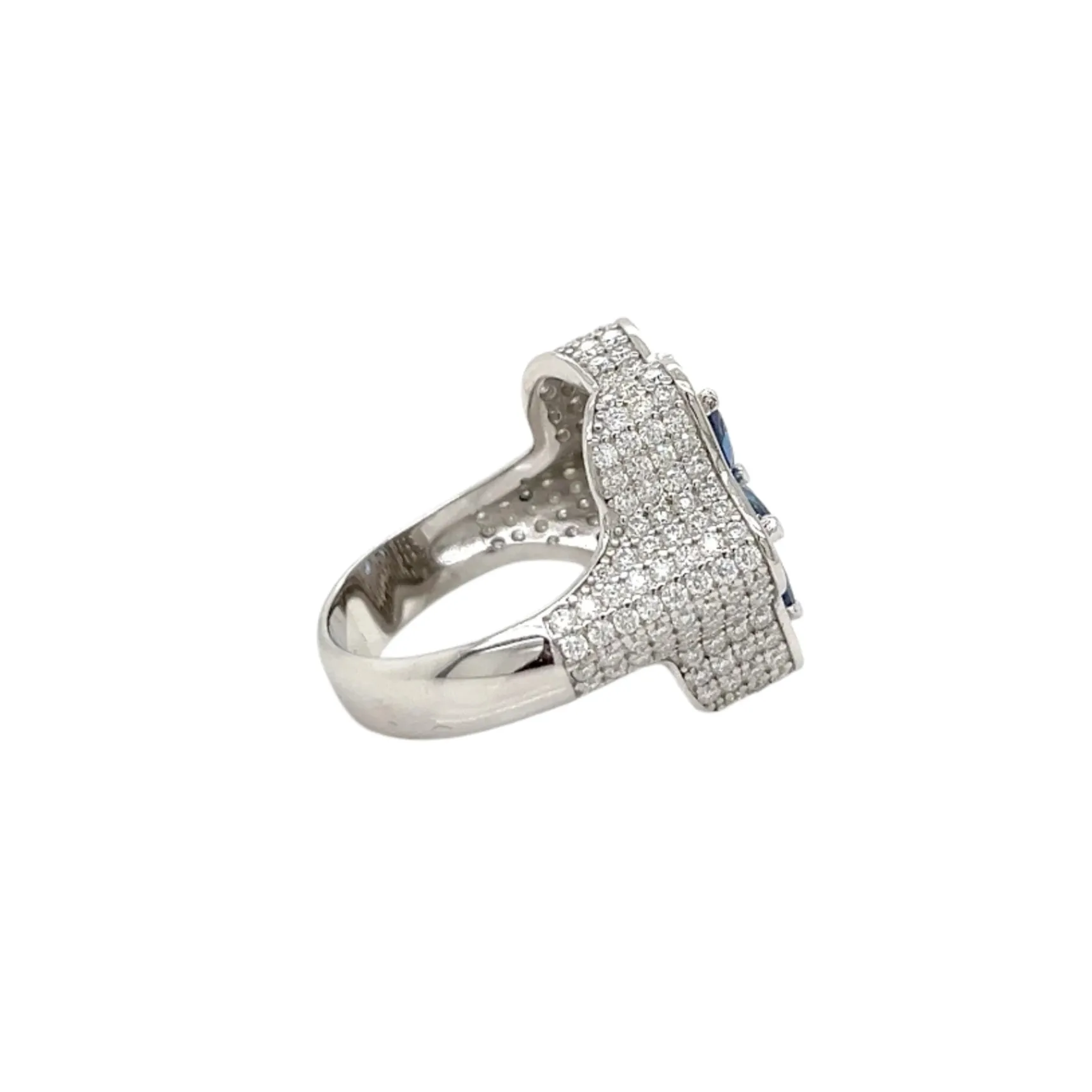Starlit Blossom Lab-Created Round Moissanite and Blue Pear Zirconia Floral Ring Silver 925 - M103069