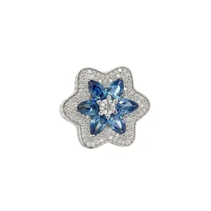 Starlit Blossom Lab-Created Round Moissanite and Blue Pear Zirconia Floral Ring Silver 925 - M103069