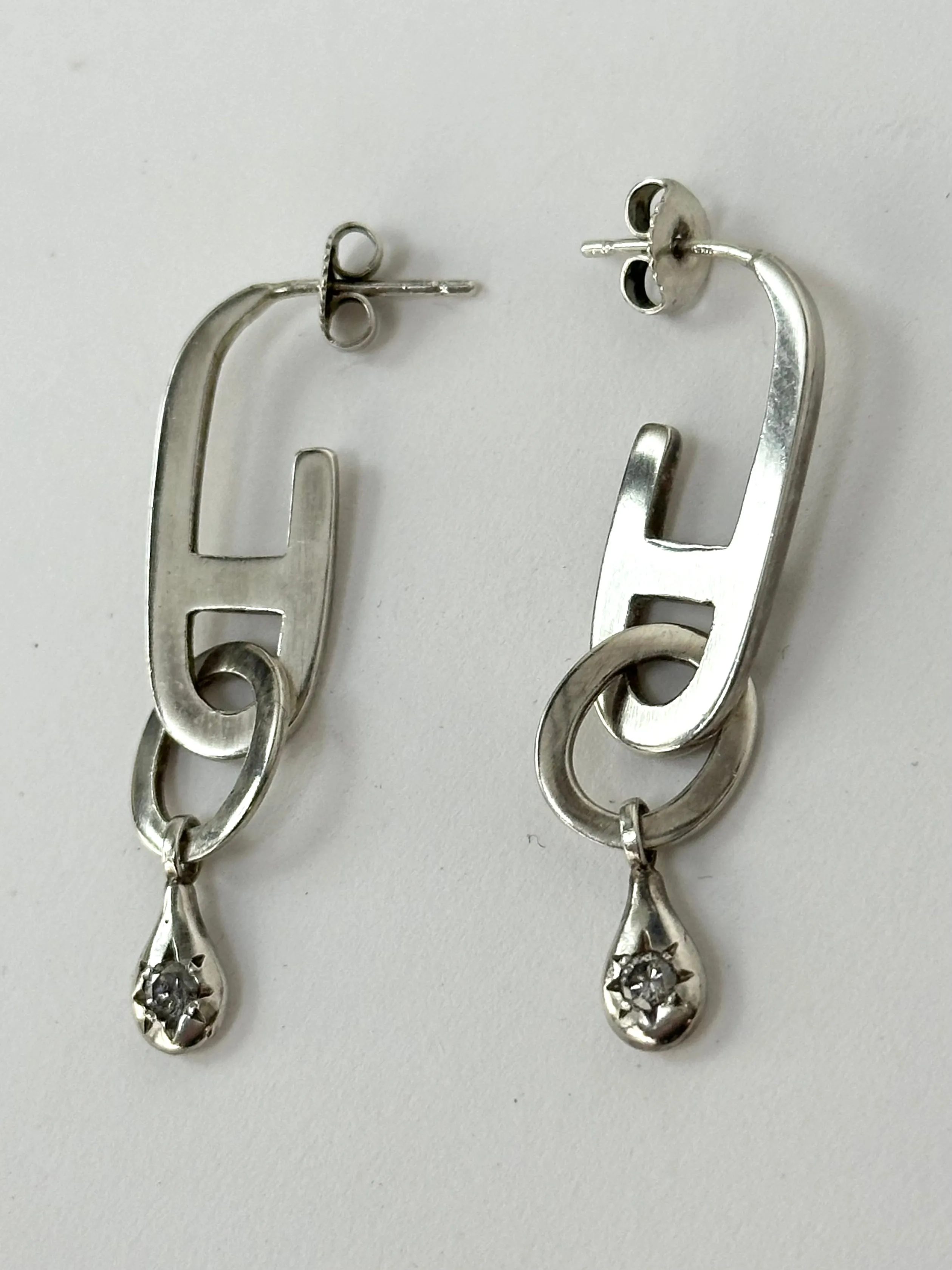Sterling & Diamond Geometric Dangle Earrings