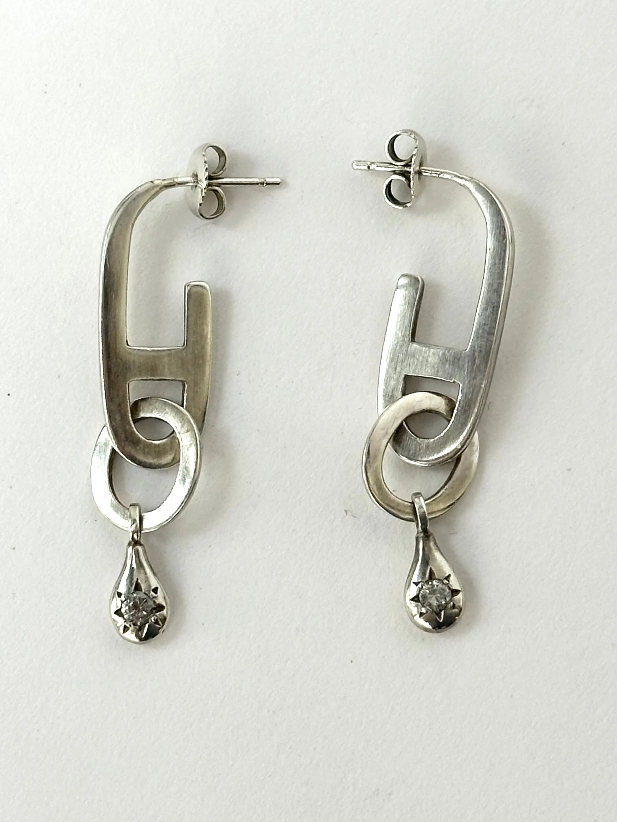 Sterling & Diamond Geometric Dangle Earrings