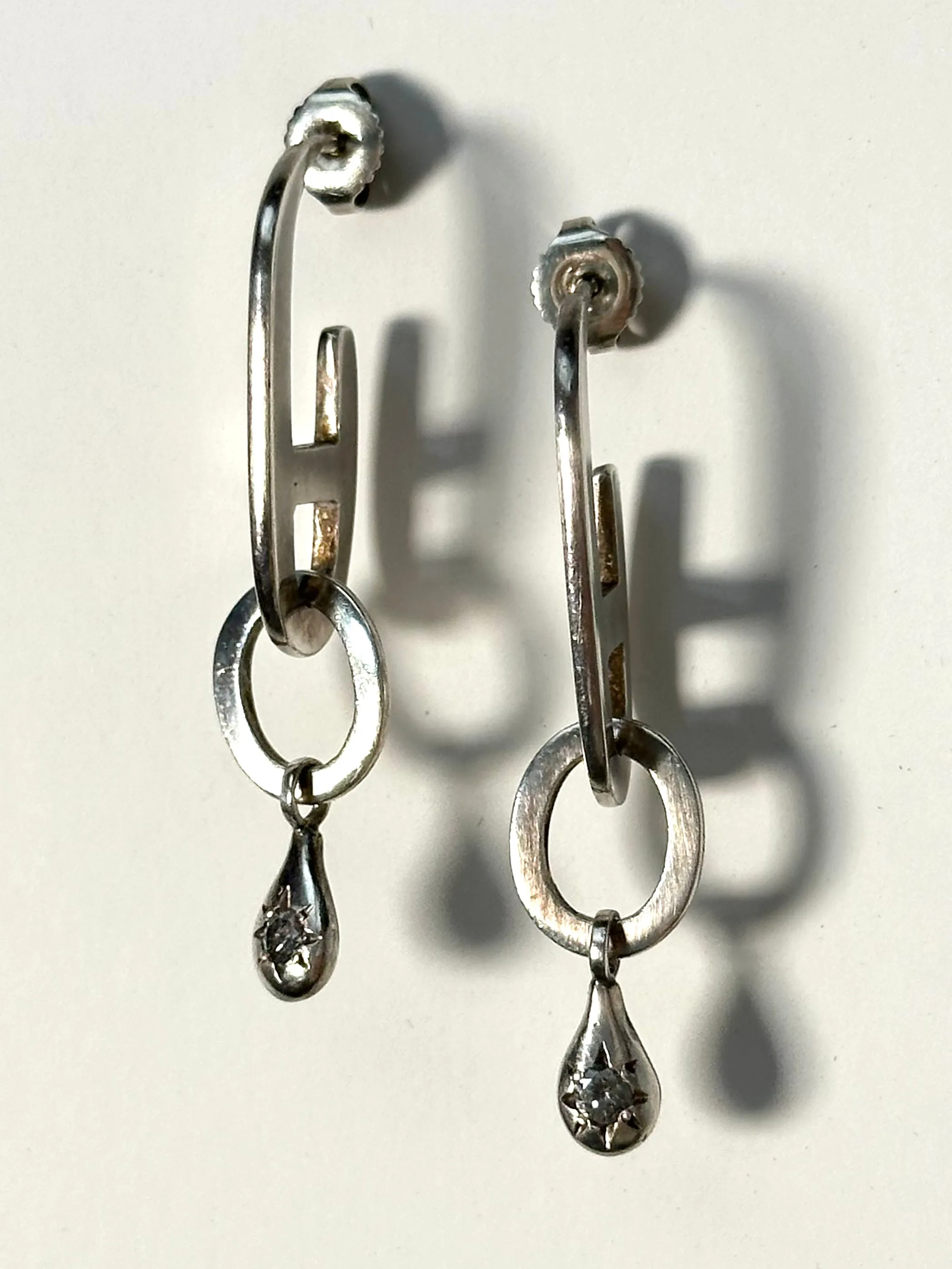 Sterling & Diamond Geometric Dangle Earrings