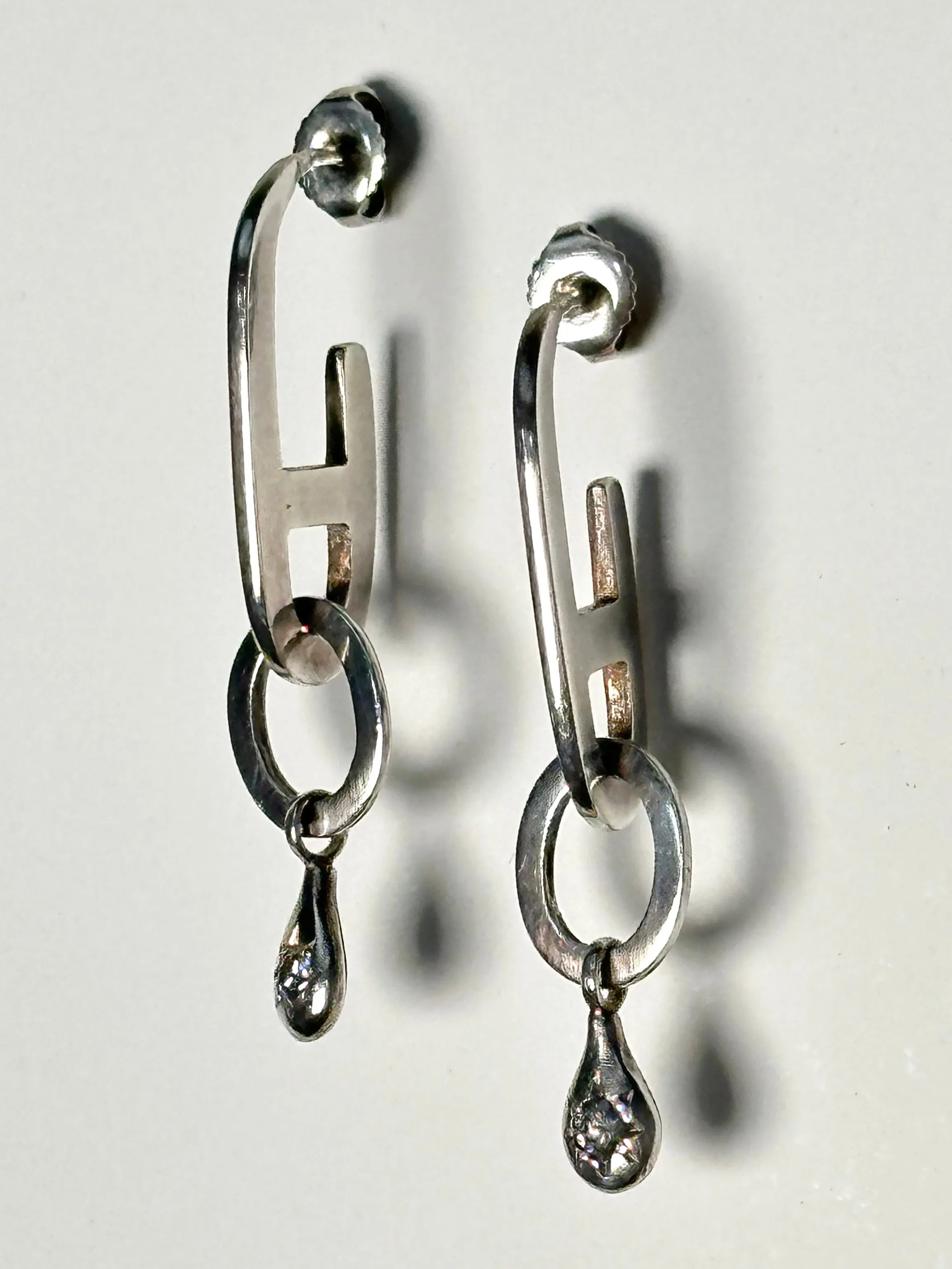 Sterling & Diamond Geometric Dangle Earrings