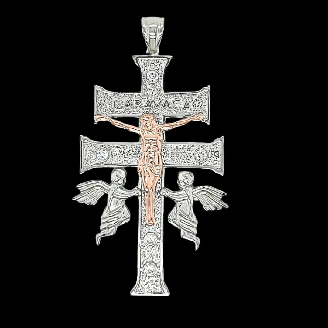 Sterling Cubic Zirconia Cross Jesus Carvana Pendant  Charm - C413939