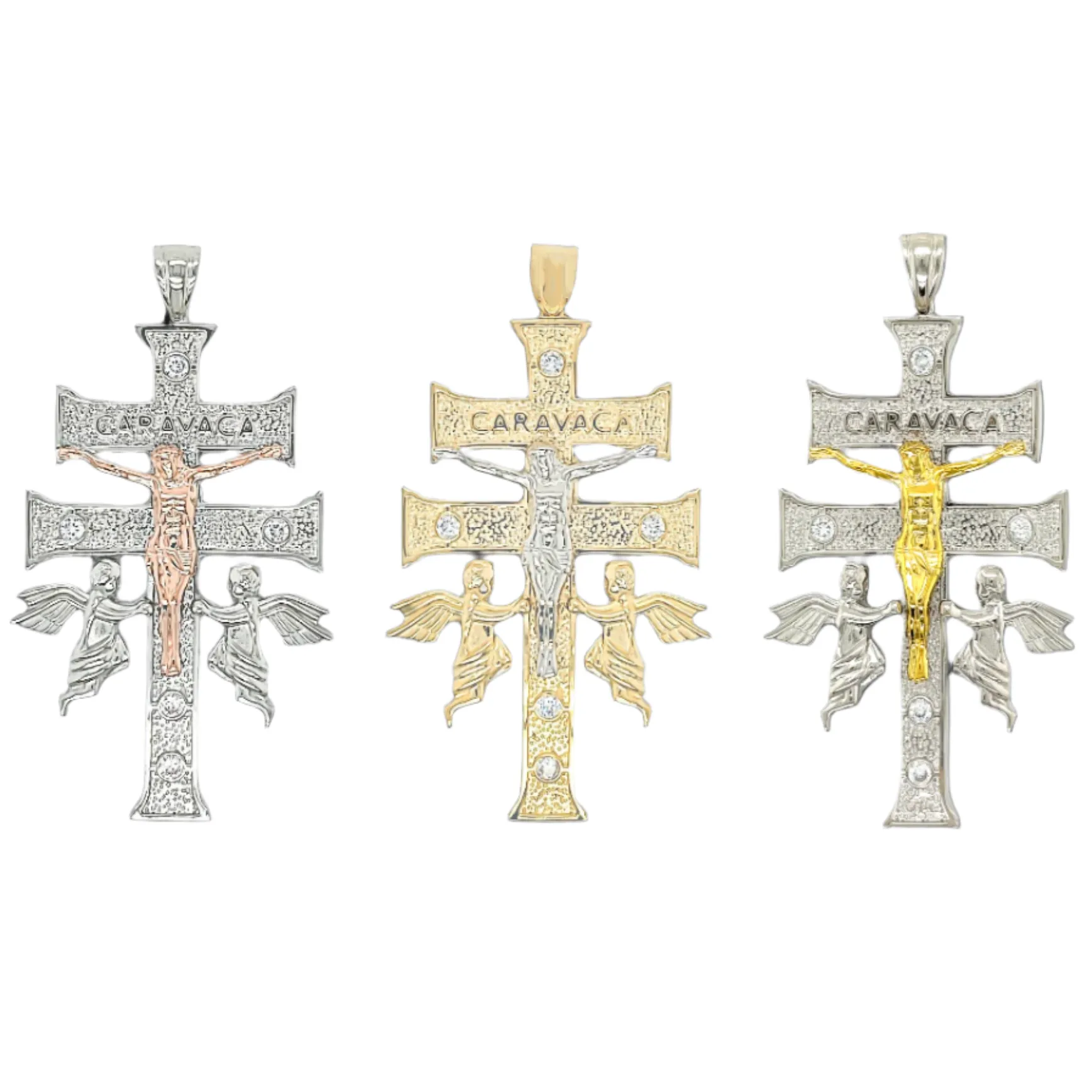 Sterling Cubic Zirconia Cross Jesus Carvana Pendant  Charm - C413939