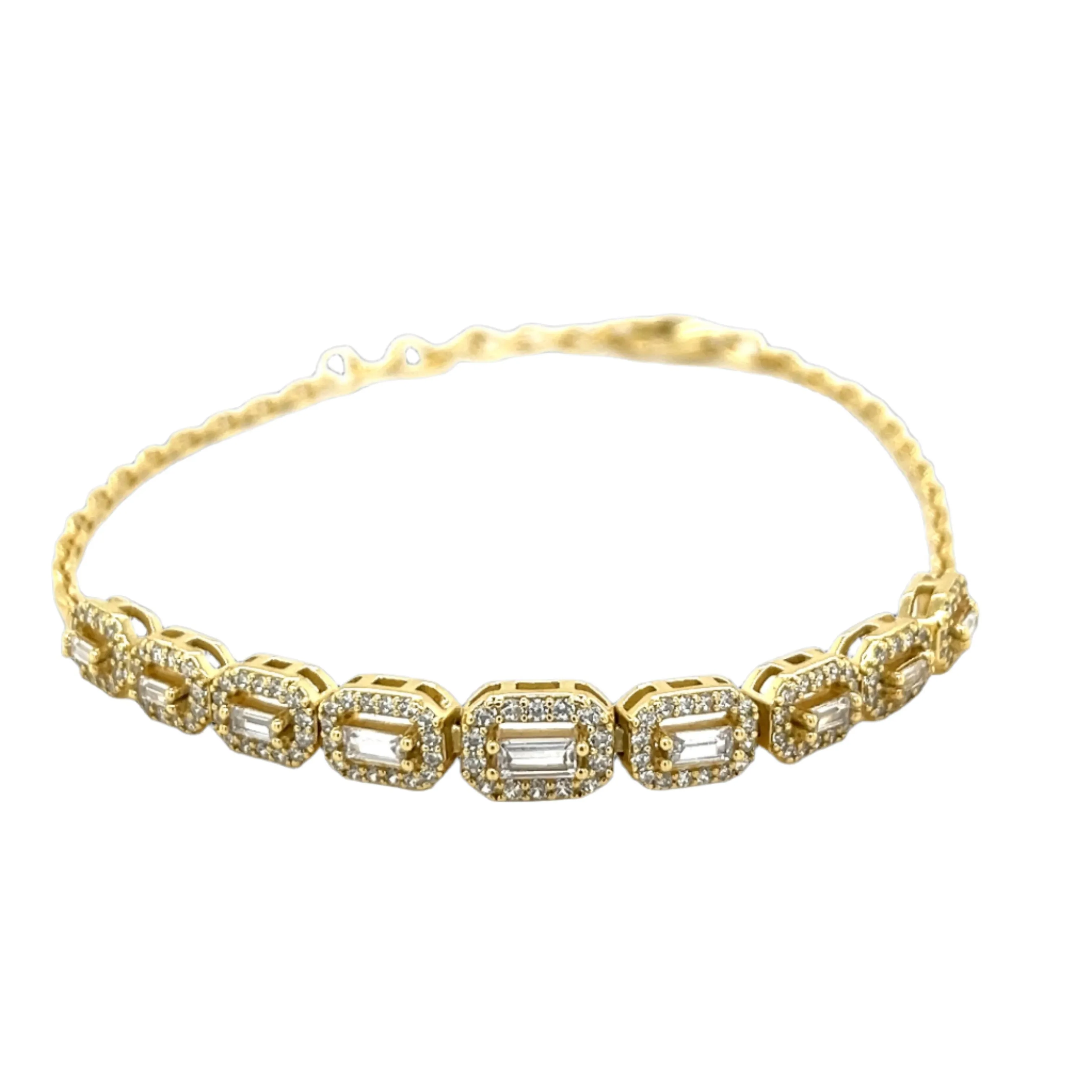 Sterling Emerald-Cut Halo Tennis Bracelet with Cubic Zirconia - C3141279