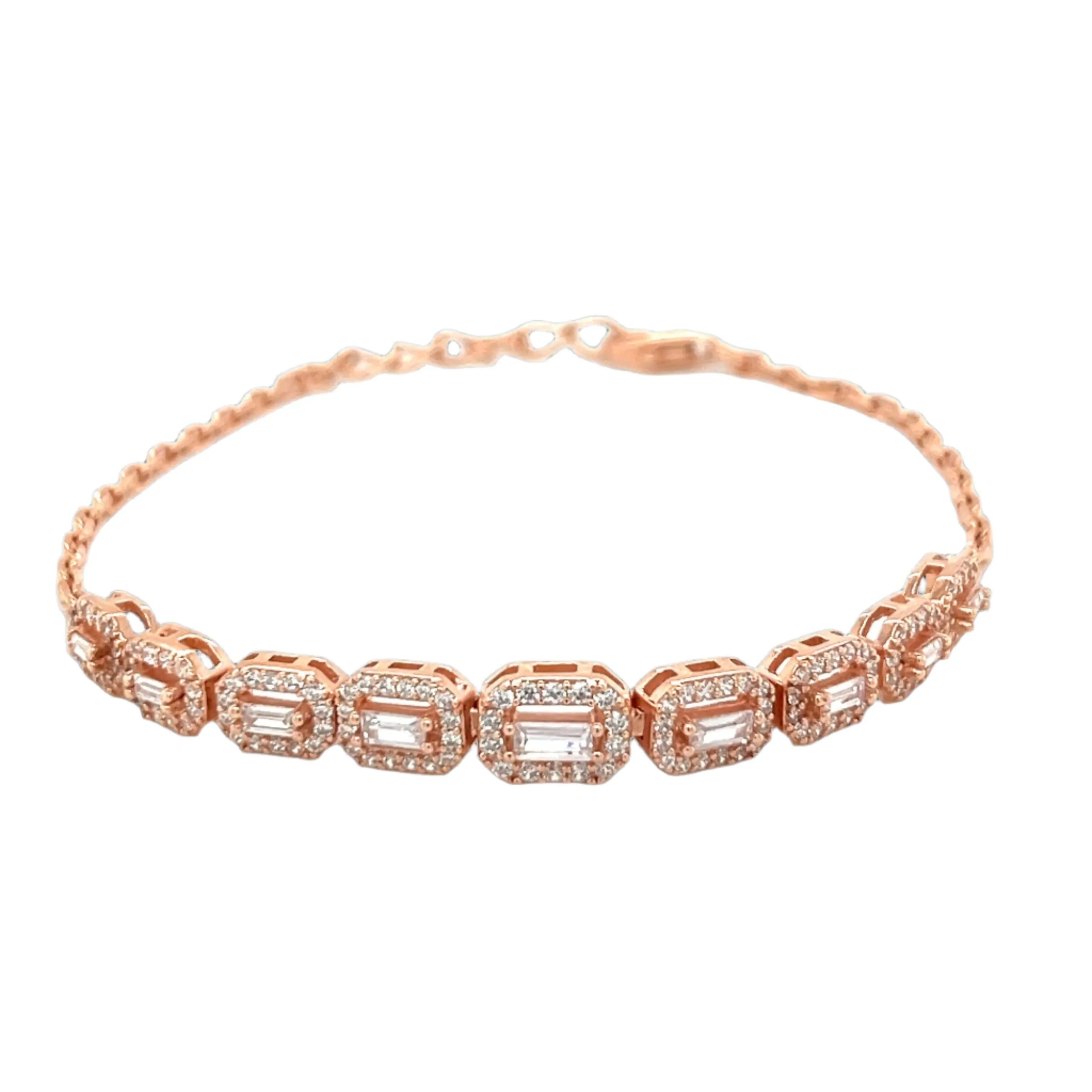 Sterling Emerald-Cut Halo Tennis Bracelet with Cubic Zirconia - C3141279